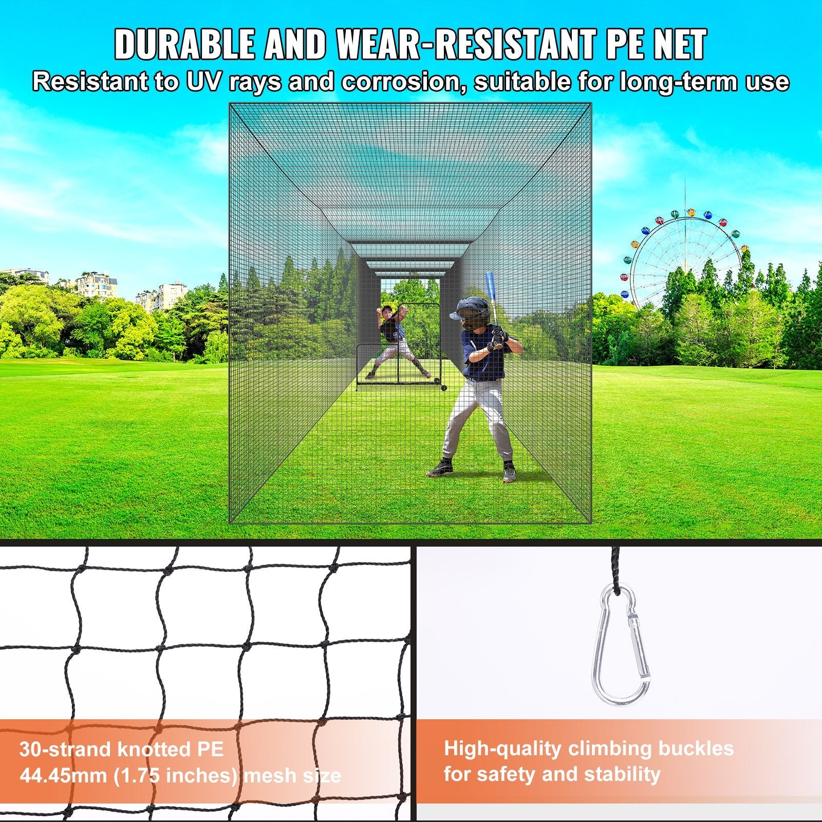 VEVOR Baseball Batting Netting, Professional Softball Baseball Batting Hitting Training Net, Practice Portable Pitching Cage Net with Door & Carry Bag, Heavy Duty Enclosed PE Netting, 70FT (NET ONLY) 