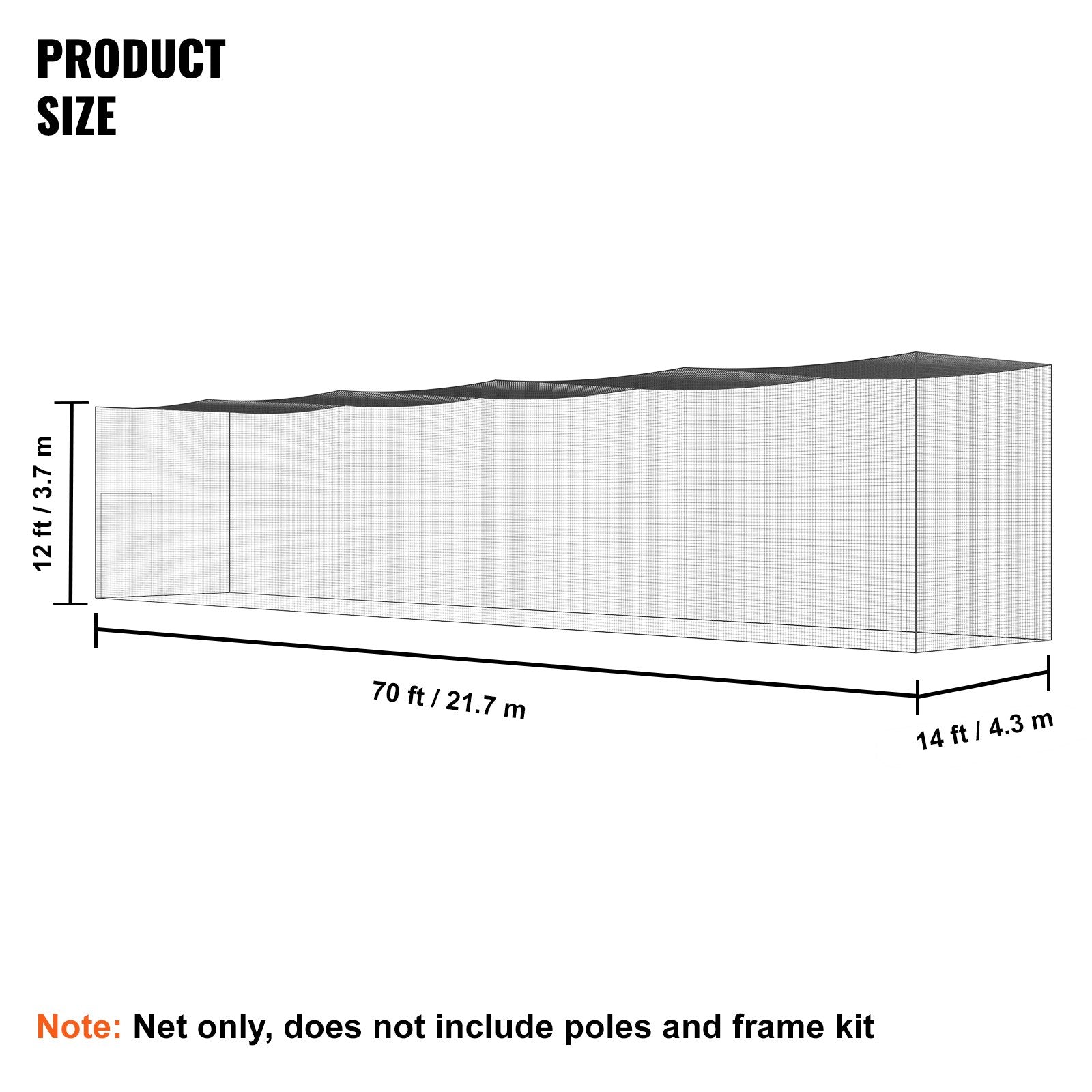 VEVOR Baseball Batting Netting, Professional Softball Baseball Batting Hitting Training Net, Practice Portable Pitching Cage Net with Door & Carry Bag, Heavy Duty Enclosed PE Netting, 70FT (NET ONLY) 