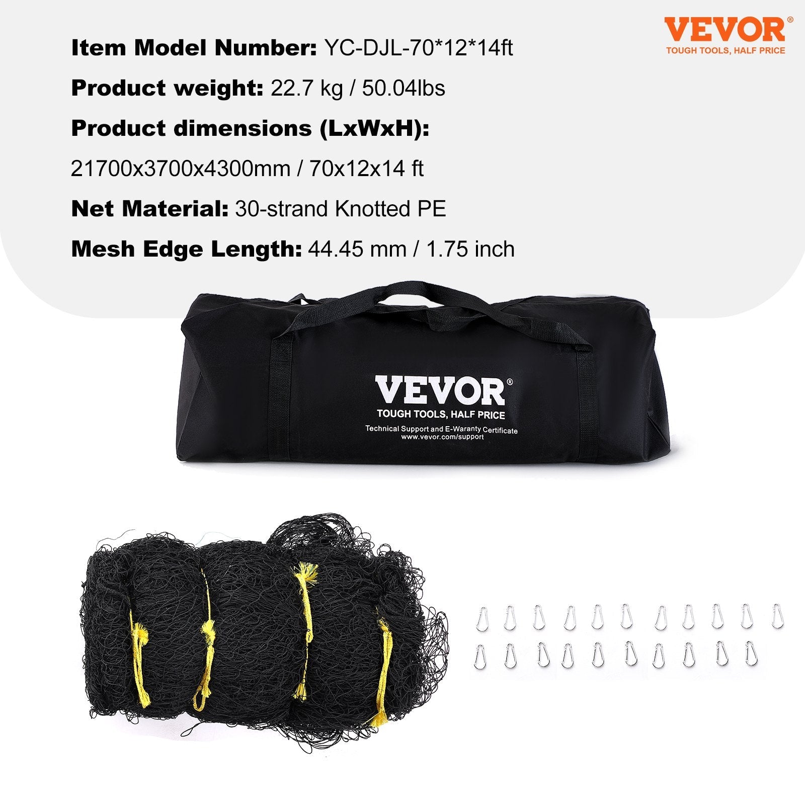 VEVOR Baseball Batting Netting, Professional Softball Baseball Batting Hitting Training Net, Practice Portable Pitching Cage Net with Door & Carry Bag, Heavy Duty Enclosed PE Netting, 70FT (NET ONLY) 