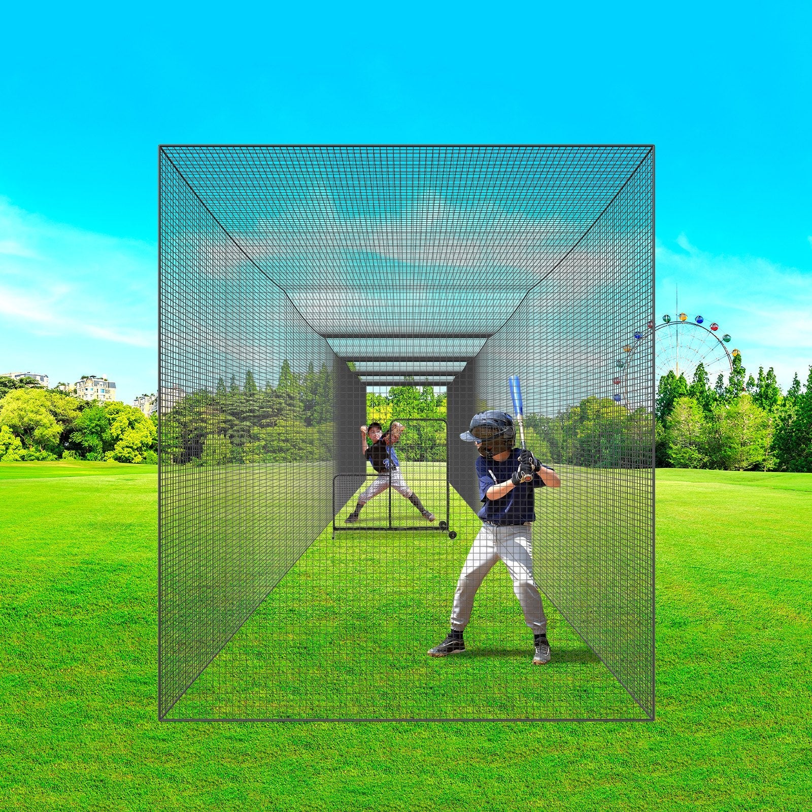 VEVOR Baseball Batting Netting, Professional Softball Baseball Batting Hitting Training Net, Practice Portable Pitching Cage Net with Door & Carry Bag, Heavy Duty Enclosed PE Netting, 70FT (NET ONLY) 