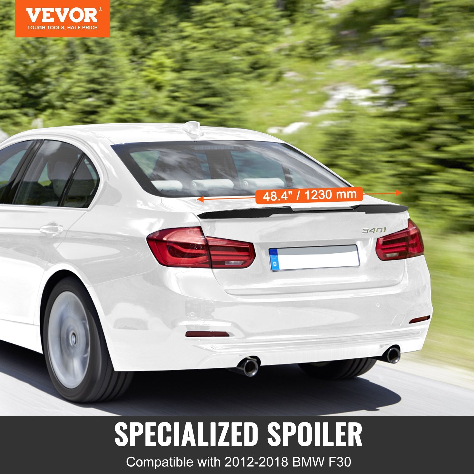 VEVOR GT Wing Car Spoiler, 48.4 inch Spoiler, Compatible with 2012-2018 BMW F30, High Strength ABS Material, Baking Paint, Car Rear Spoiler Wing, Racing Spoilers for Cars, Glossy Black 