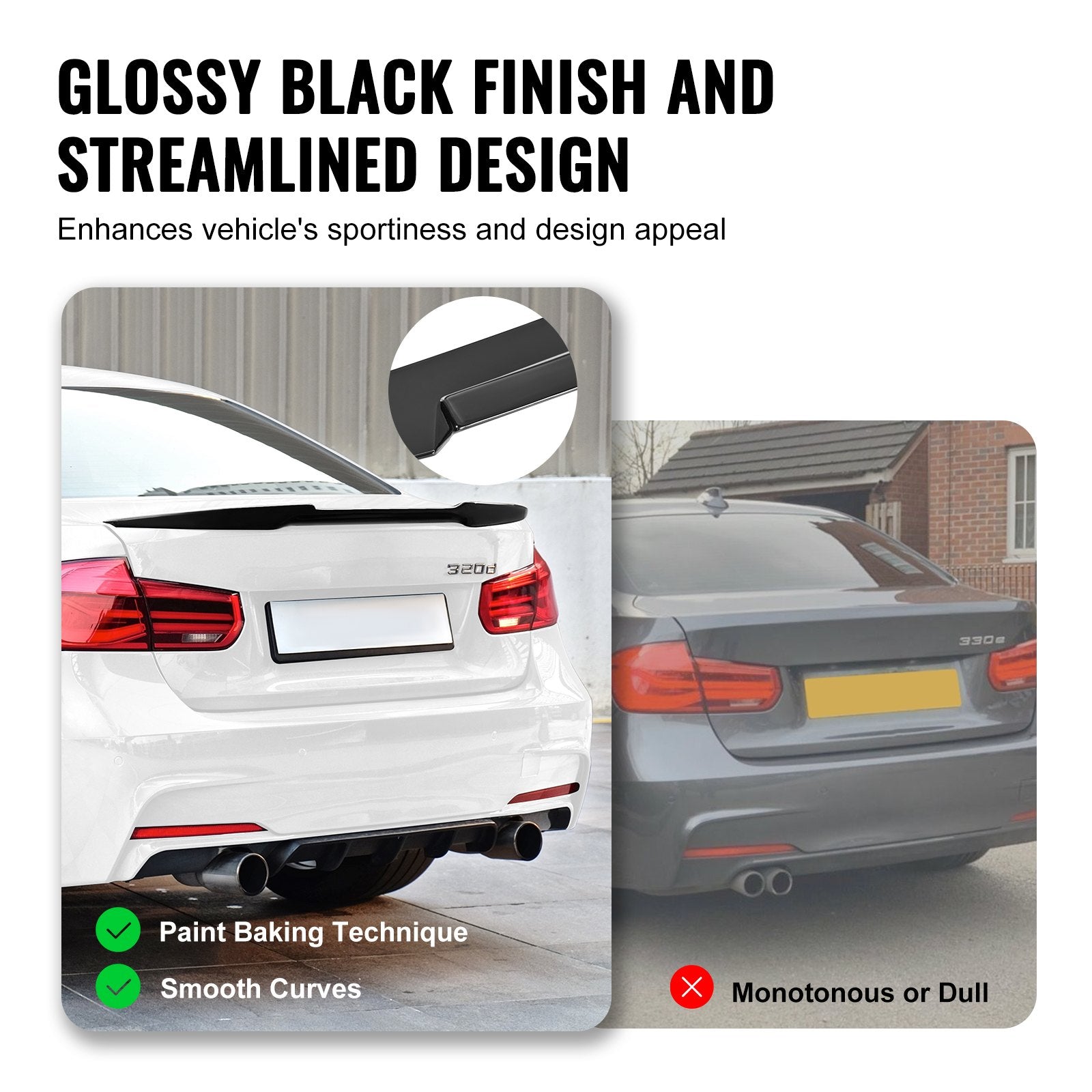 VEVOR GT Wing Car Spoiler, 48.4 inch Spoiler, Compatible with 2012-2018 BMW F30, High Strength ABS Material, Baking Paint, Car Rear Spoiler Wing, Racing Spoilers for Cars, Glossy Black 