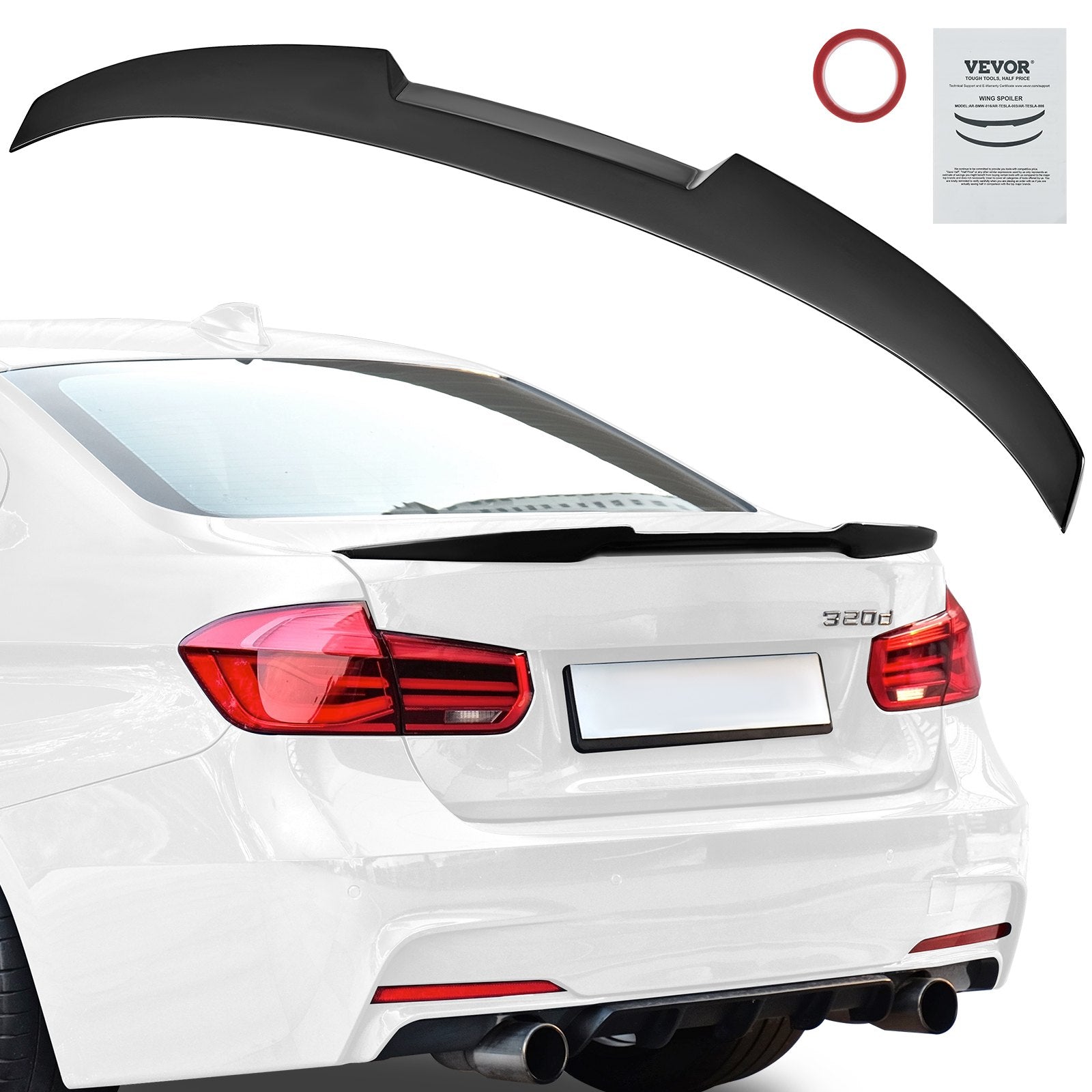 VEVOR GT Wing Car Spoiler, 48.4 inch Spoiler, Compatible with 2012-2018 BMW F30, High Strength ABS Material, Baking Paint, Car Rear Spoiler Wing, Racing Spoilers for Cars, Glossy Black 