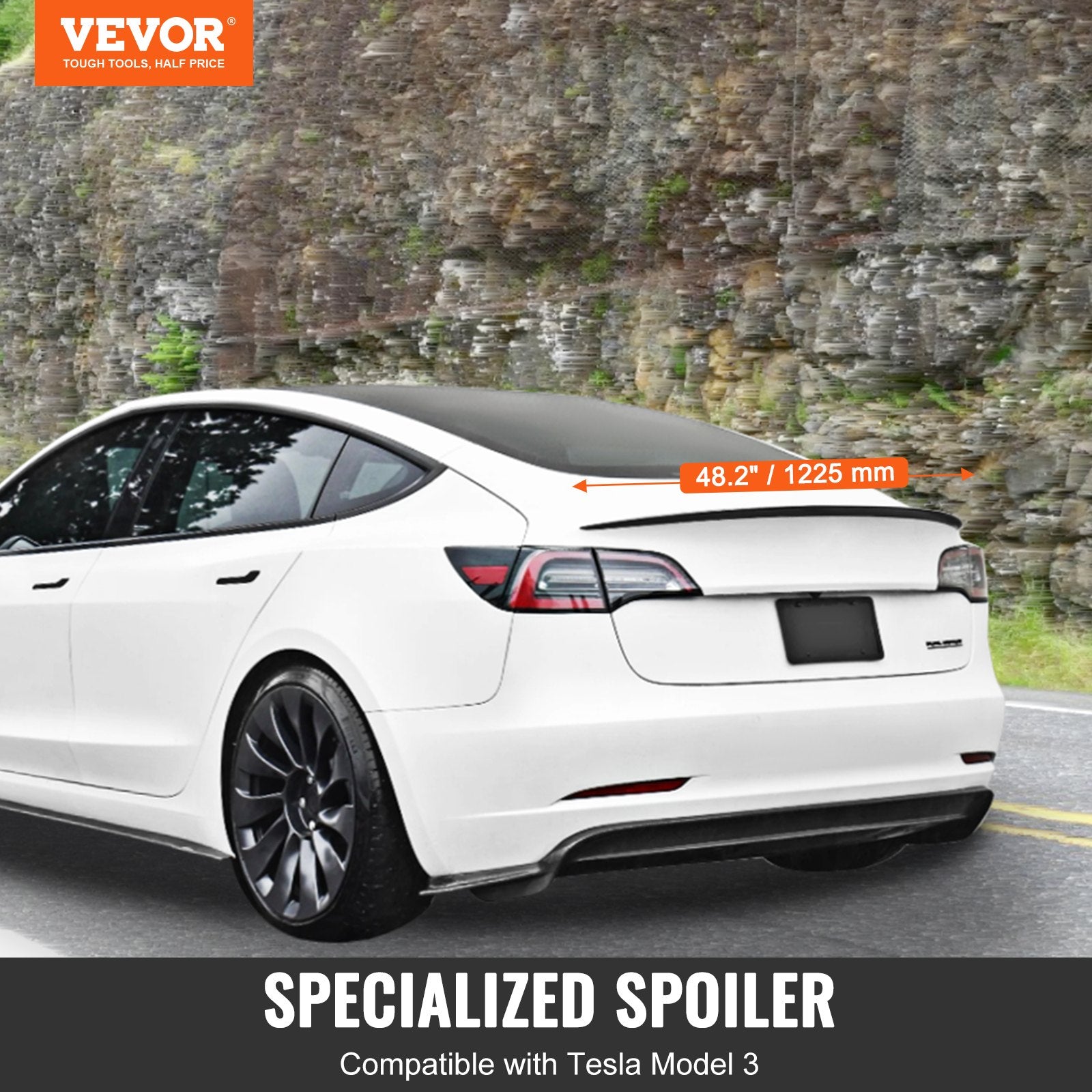 VEVOR GT Wing Car Spoiler, 48.2 inch Spoiler, Compatible with Tesla Model 3, High Strength ABS Material, Baking Paint, Car Rear Spoiler Wing, Racing Spoilers for Cars, Matte Black 