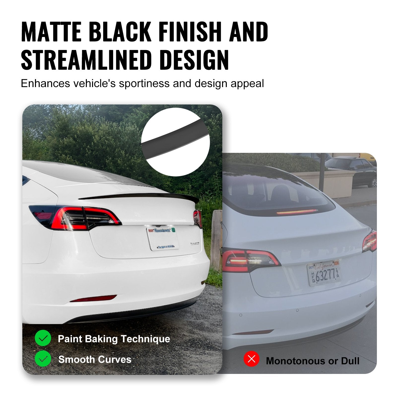 VEVOR GT Wing Car Spoiler, 48.2 inch Spoiler, Compatible with Tesla Model 3, High Strength ABS Material, Baking Paint, Car Rear Spoiler Wing, Racing Spoilers for Cars, Matte Black 