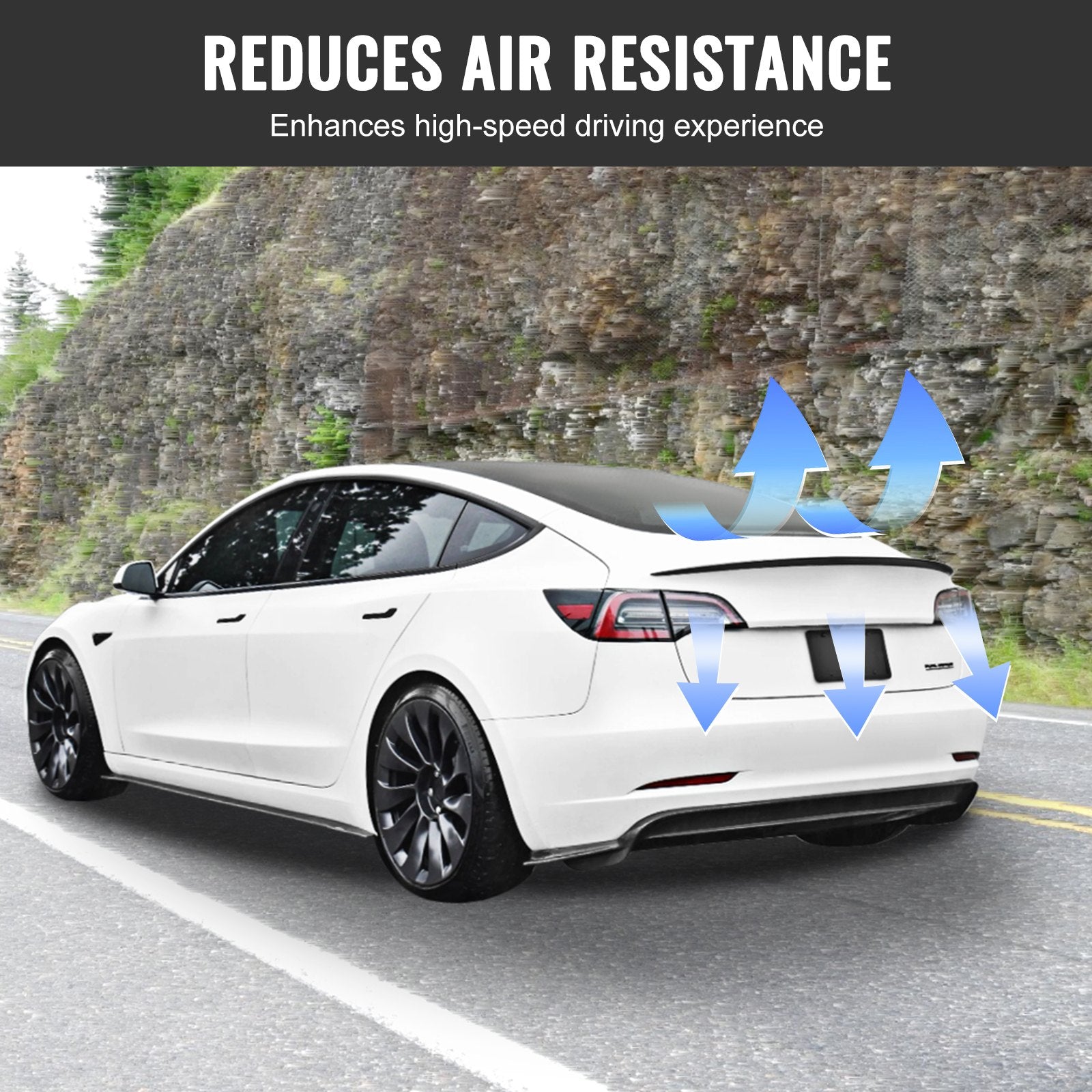 VEVOR GT Wing Car Spoiler, 48.2 inch Spoiler, Compatible with Tesla Model 3, High Strength ABS Material, Baking Paint, Car Rear Spoiler Wing, Racing Spoilers for Cars, Matte Black 