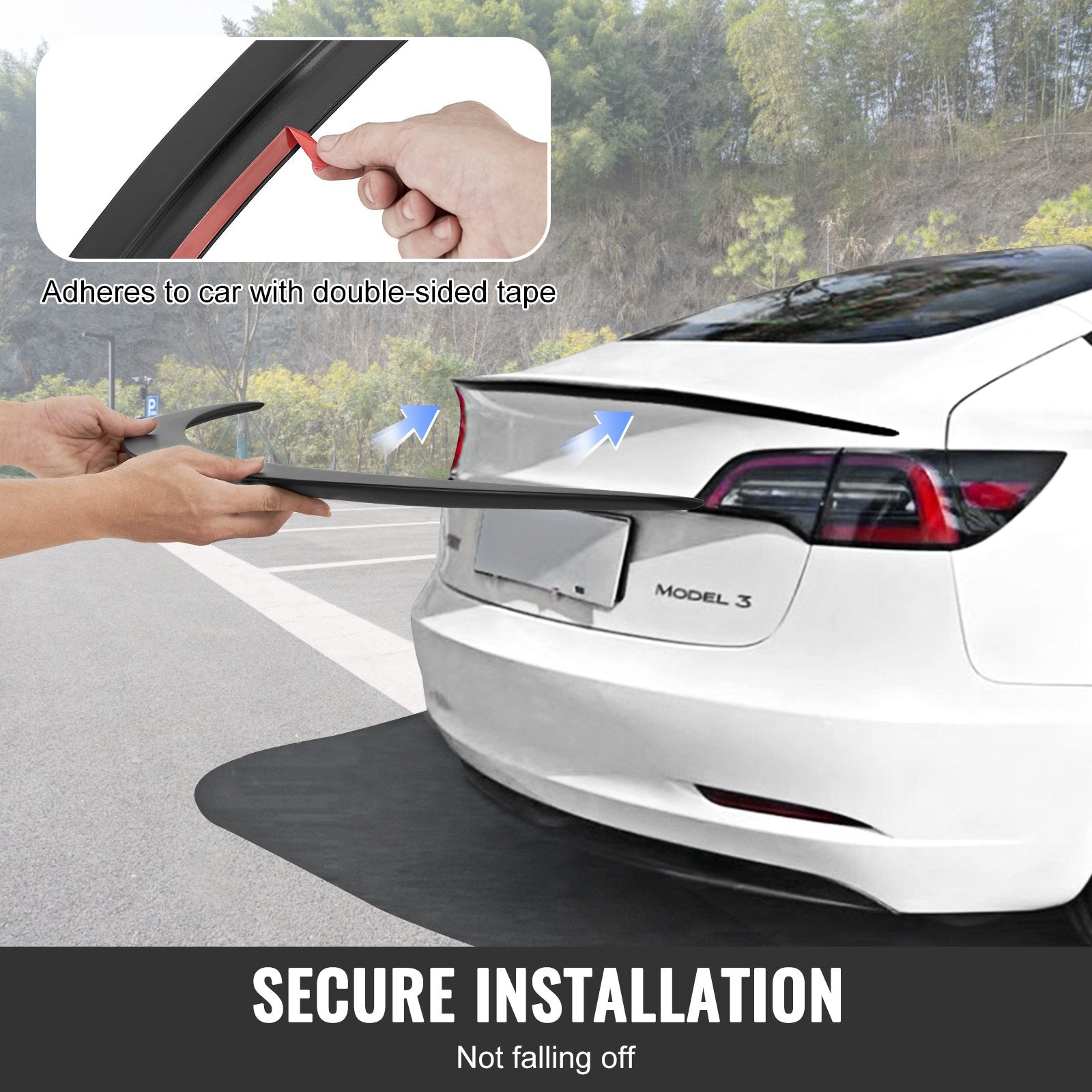 VEVOR GT Wing Car Spoiler, 48.2 inch Spoiler, Compatible with Tesla Model 3, High Strength ABS Material, Baking Paint, Car Rear Spoiler Wing, Racing Spoilers for Cars, Matte Black 