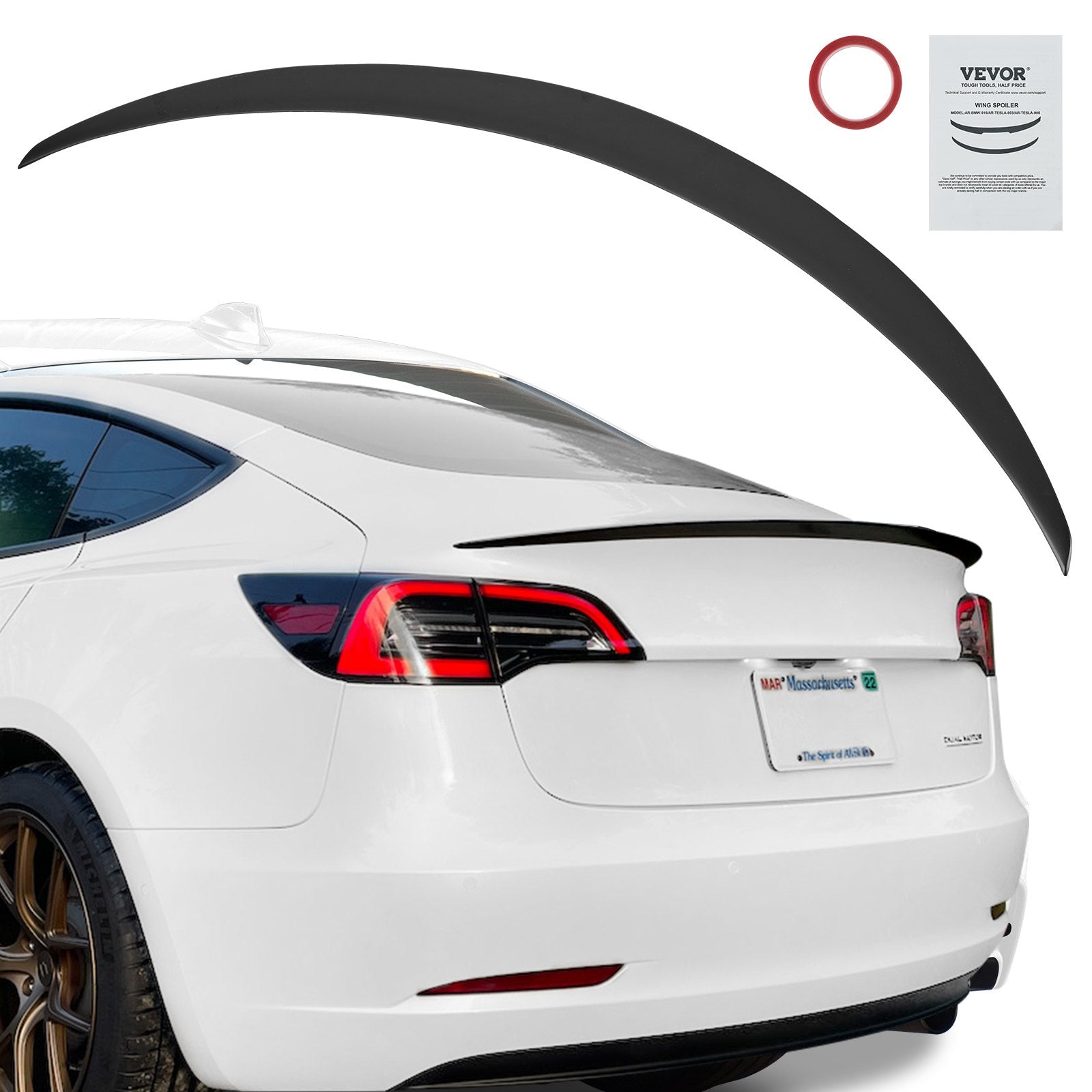 VEVOR GT Wing Car Spoiler, 48.2 inch Spoiler, Compatible with Tesla Model 3, High Strength ABS Material, Baking Paint, Car Rear Spoiler Wing, Racing Spoilers for Cars, Matte Black 