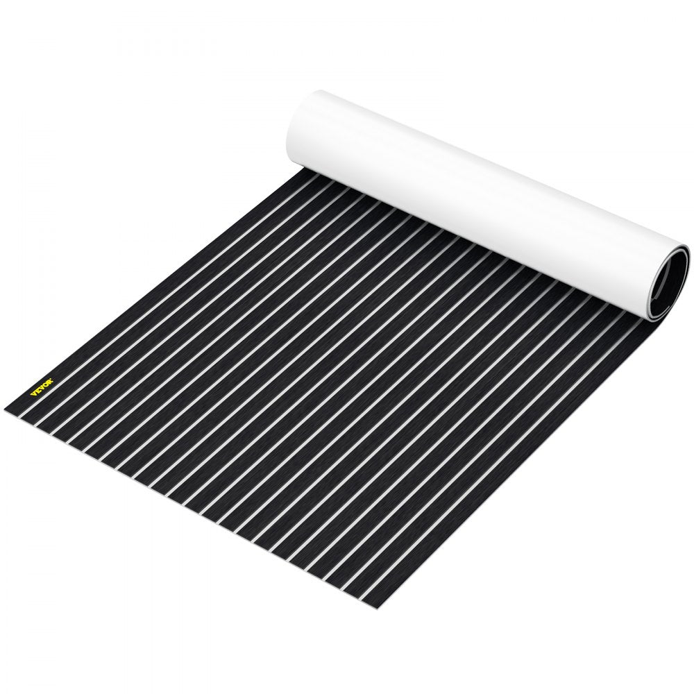 VEVOR EVA Foam Faux Teak Boat Deck Sheet Floor Pad Mat 94 x 47/94 x 35/90 x 35 Inch Black + White Seam Self-Adhesive Sea Deck Marine Yacht Skid-Proof RV Boat Floor EVA Foam Deck for Garden Floor 