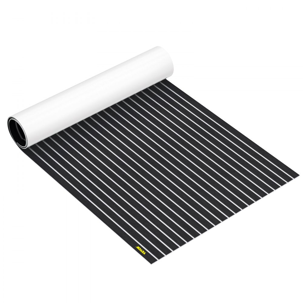 VEVOR EVA Foam Faux Teak Boat Deck Sheet Floor Pad Mat 94 x 47/94 x 35/90 x 35 Inch Black + White Seam Self-Adhesive Sea Deck Marine Yacht Skid-Proof RV Boat Floor EVA Foam Deck for Garden Floor 