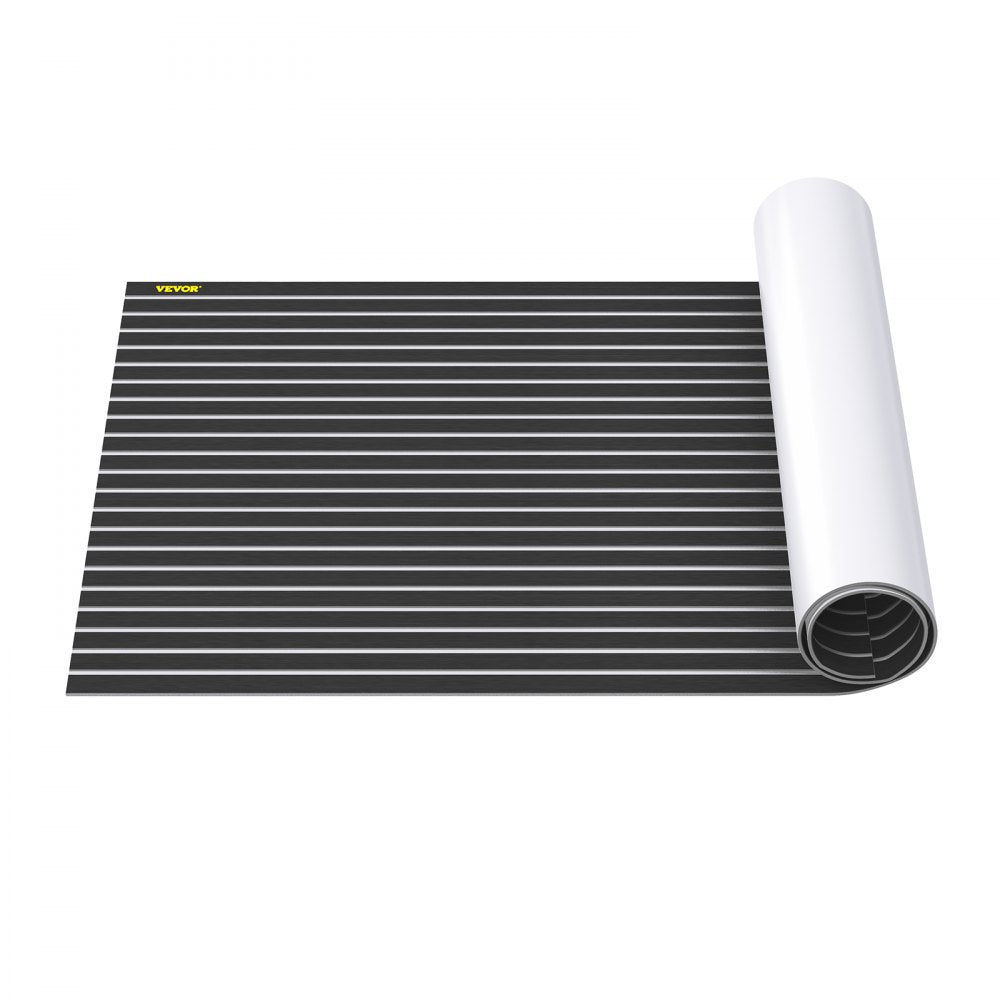 VEVOR EVA Foam Faux Teak Boat Deck Sheet Floor Pad Mat 94 x 47/94 x 35/90 x 35 Inch Black + White Seam Self-Adhesive Sea Deck Marine Yacht Skid-Proof RV Boat Floor EVA Foam Deck for Garden Floor 