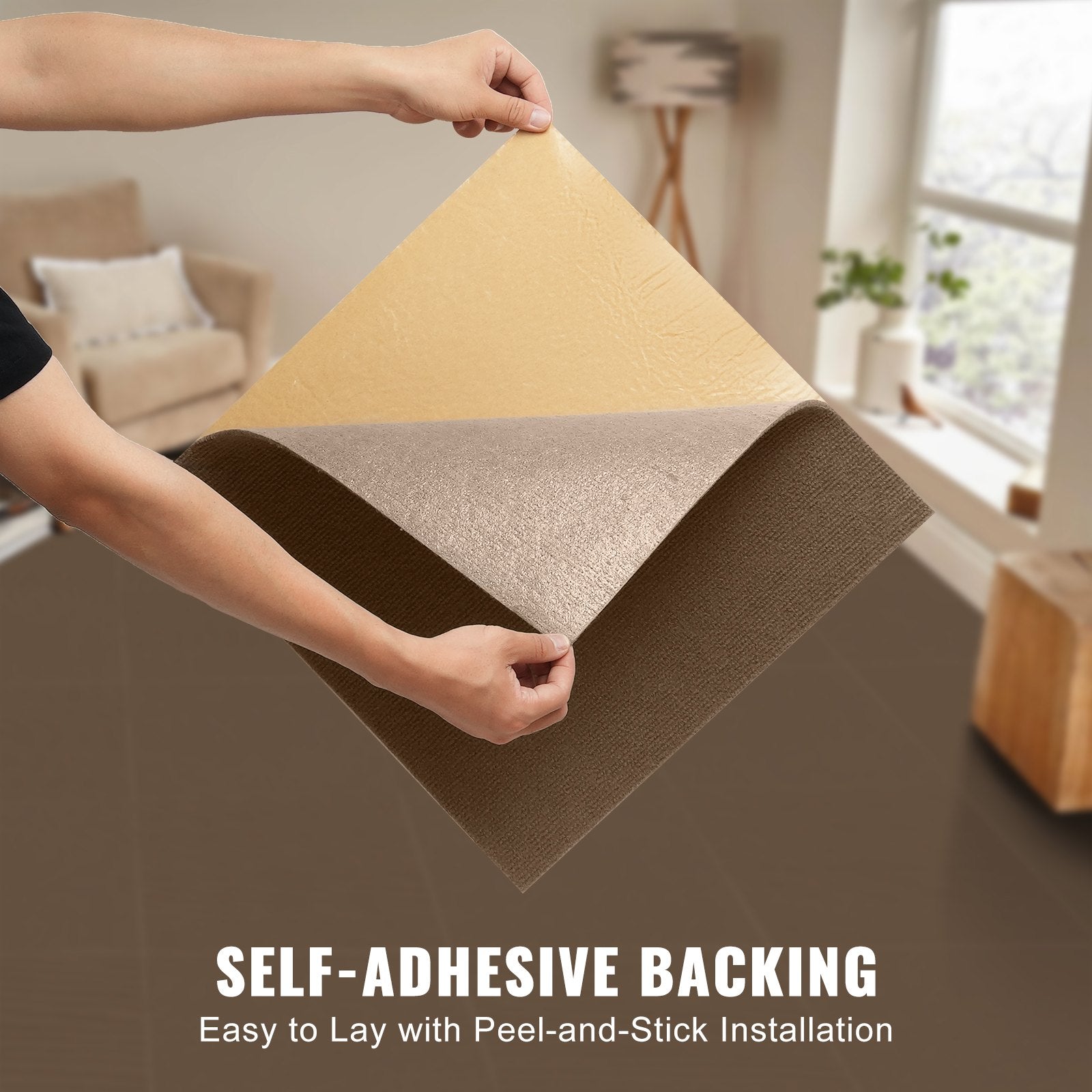 VEVOR Carpet Tiles Peel and Stick, 18” x 18” Squares Self Adhesive Carpet Floor Tile, Soft Padded Carpet Tiles, Easy Install DIY for Bedroom Living Room Indoor Outdoor (10 Tiles, Dark Brown) 