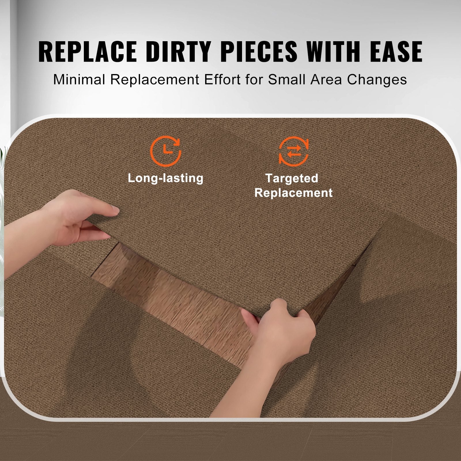 VEVOR Carpet Tiles Peel and Stick, 18” x 18” Squares Self Adhesive Carpet Floor Tile, Soft Padded Carpet Tiles, Easy Install DIY for Bedroom Living Room Indoor Outdoor (10 Tiles, Dark Brown) 