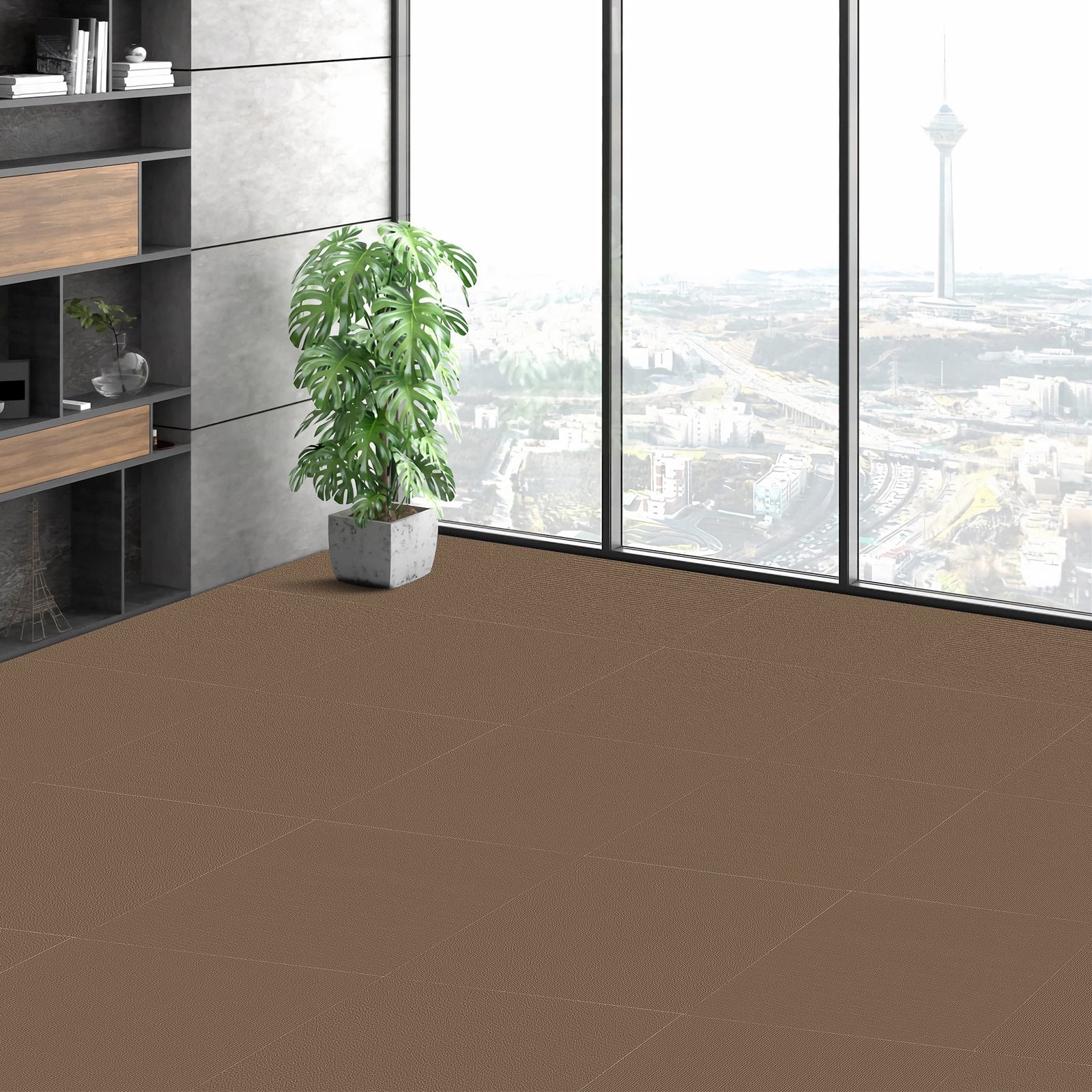 VEVOR Carpet Tiles Peel and Stick, 18” x 18” Squares Self Adhesive Carpet Floor Tile, Soft Padded Carpet Tiles, Easy Install DIY for Bedroom Living Room Indoor Outdoor (10 Tiles, Dark Brown) 