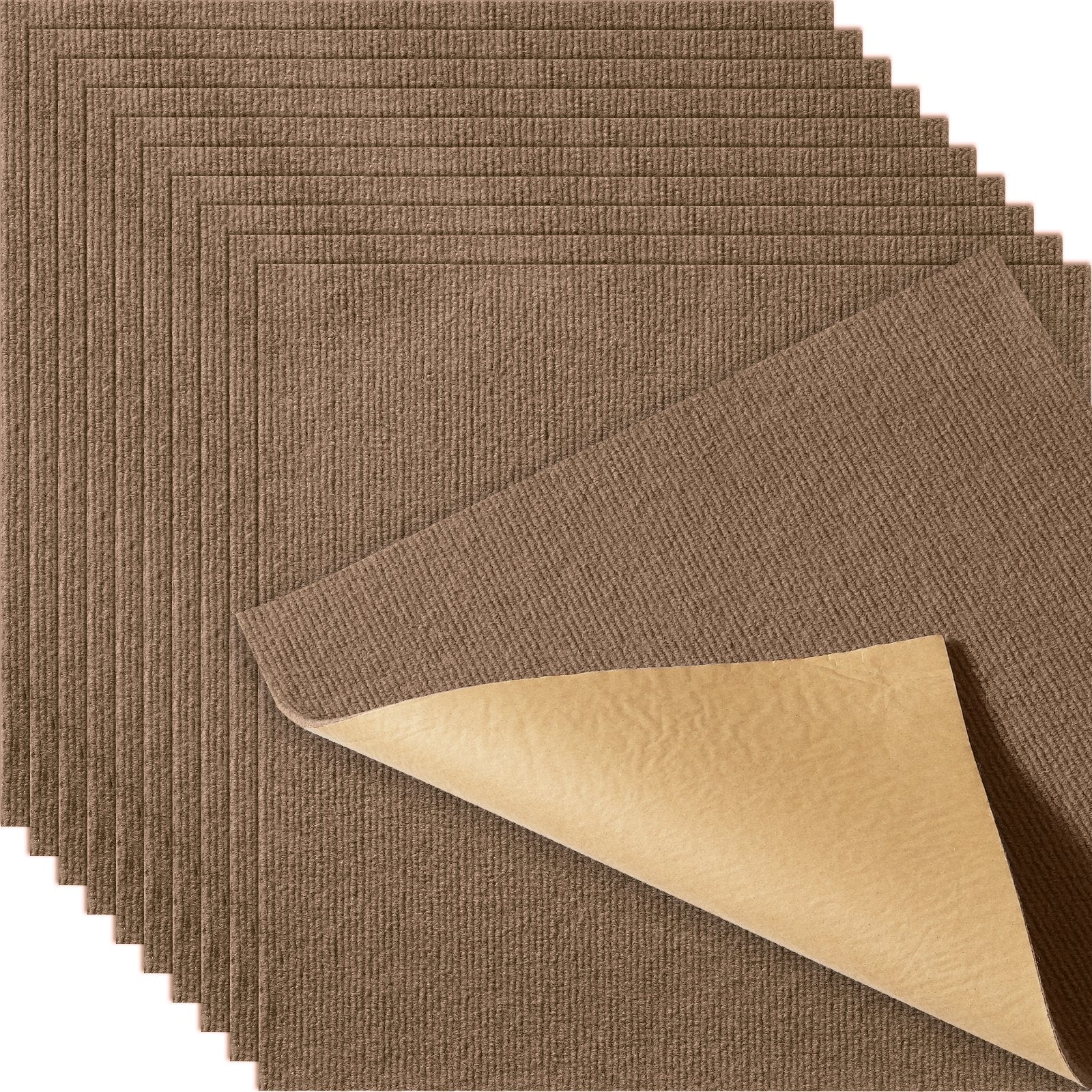 VEVOR Carpet Tiles Peel and Stick, 18” x 18” Squares Self Adhesive Carpet Floor Tile, Soft Padded Carpet Tiles, Easy Install DIY for Bedroom Living Room Indoor Outdoor (10 Tiles, Dark Brown) 