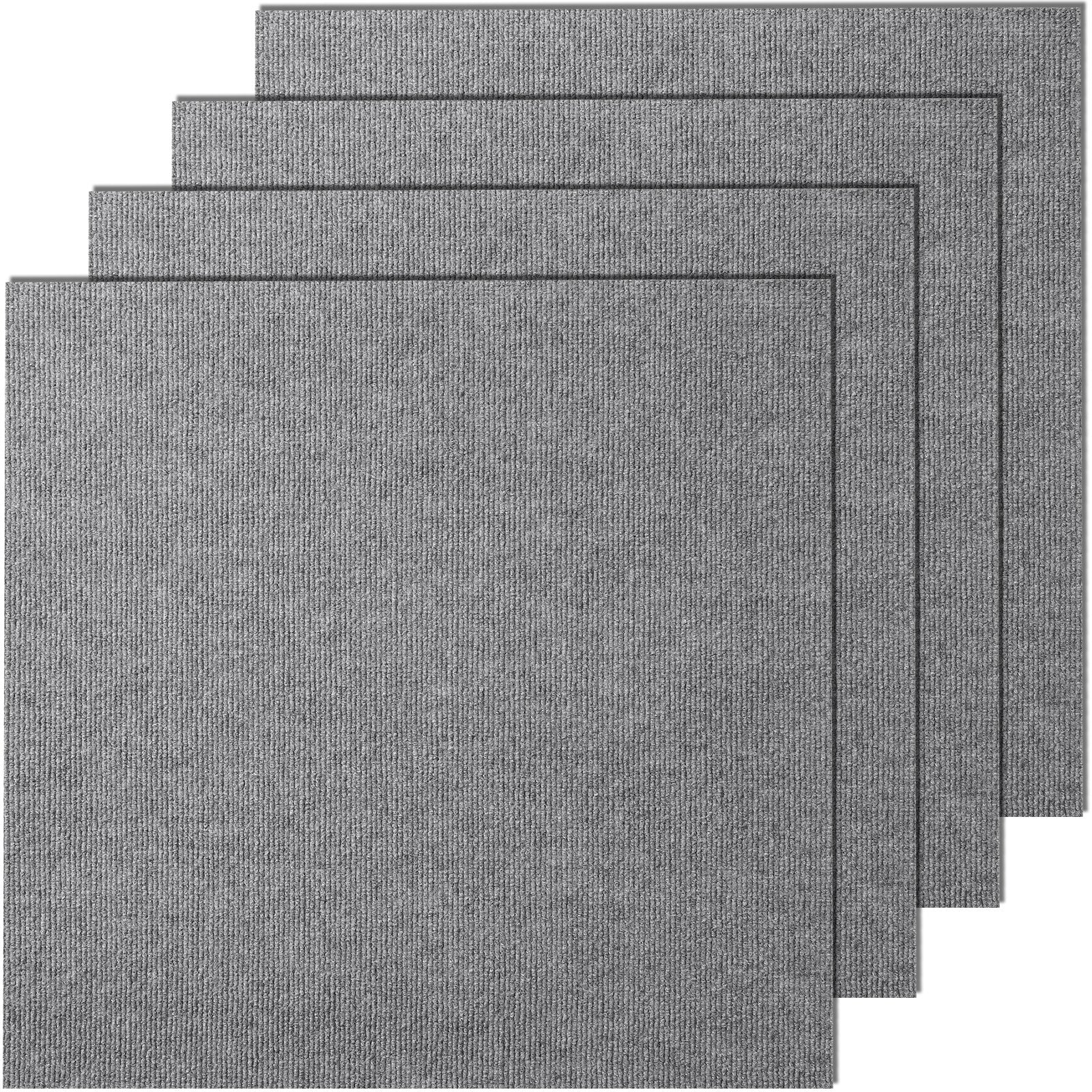 VEVOR Carpet Tiles Peel and Stick, 24” x 24” Squares Self Adhesive Carpet Floor Tile, Soft Padded Carpet Tiles, Easy Install DIY for Bedroom Living Room Indoor Outdoor (9Tiles, Light Gray) 