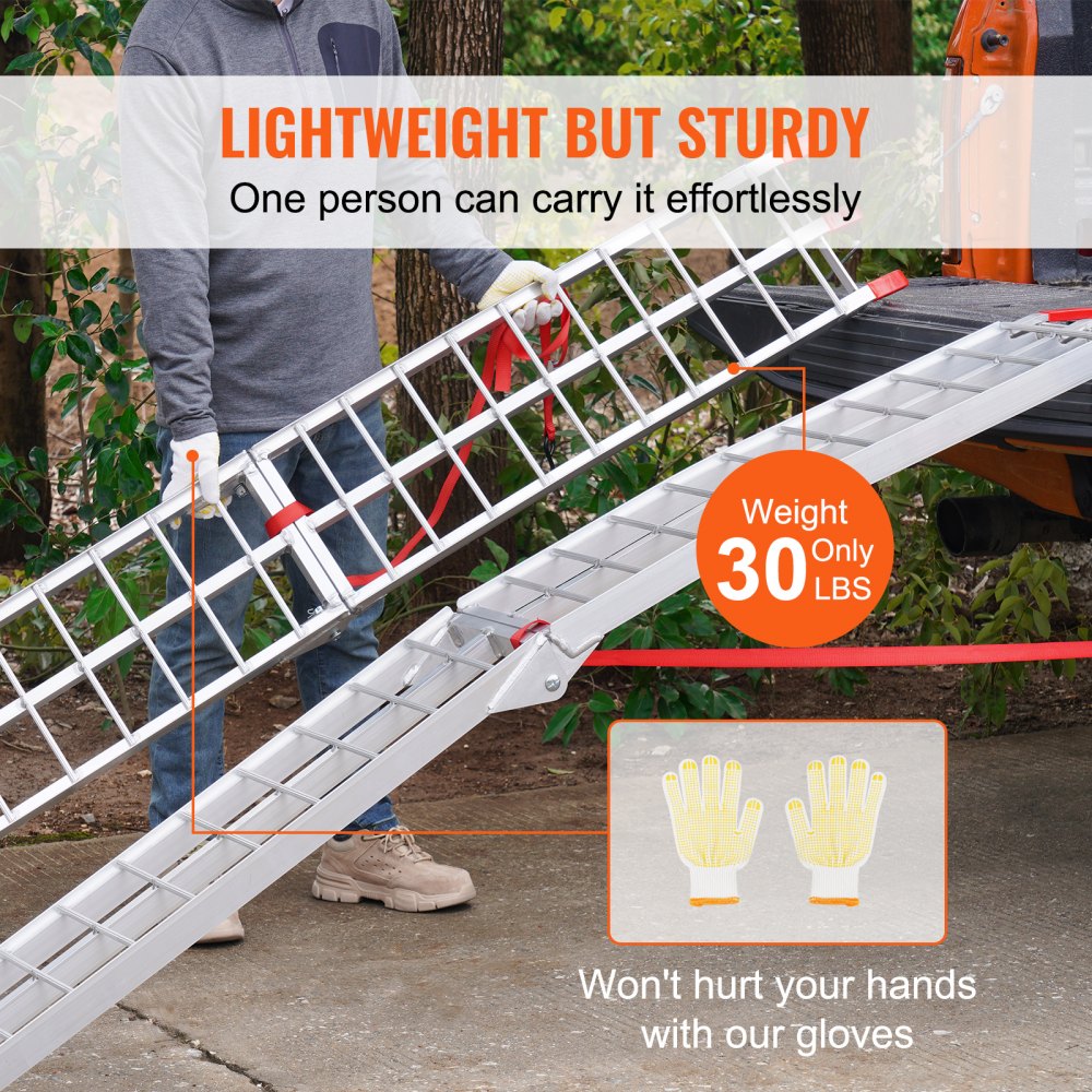 VEVOR Aluminum Ramps, 1500 lbs Folding Loading Ramps for Pickup Trucks Bed, Trailers Ramp with Load Straps for Dirt Bike, UTV, ATV, Trucks, Lawn Mowers, Snowblower, Cargo Trailer, 89"L x 12"W, 2 Pcs 