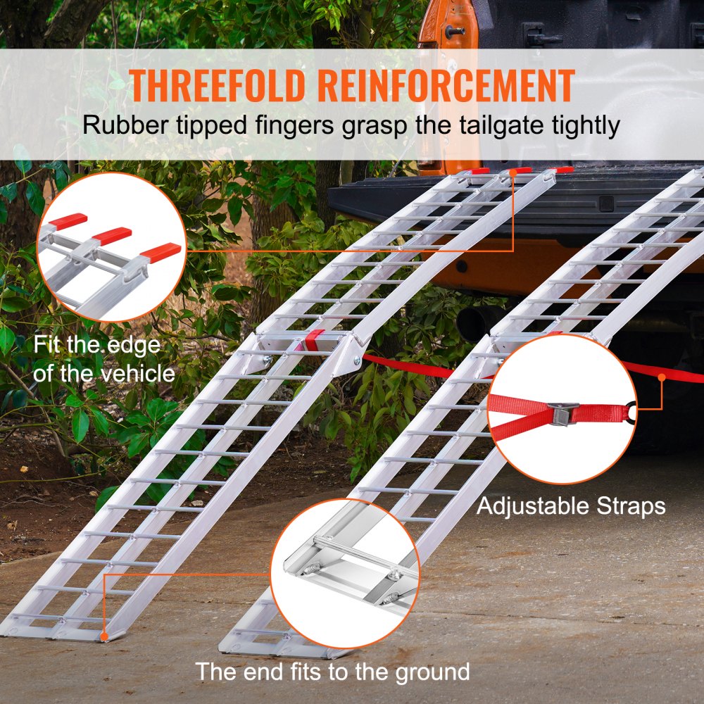VEVOR Aluminum Ramps, 1500 lbs Folding Loading Ramps for Pickup Trucks Bed, Trailers Ramp with Load Straps for Dirt Bike, UTV, ATV, Trucks, Lawn Mowers, Snowblower, Cargo Trailer, 89"L x 12"W, 2 Pcs 