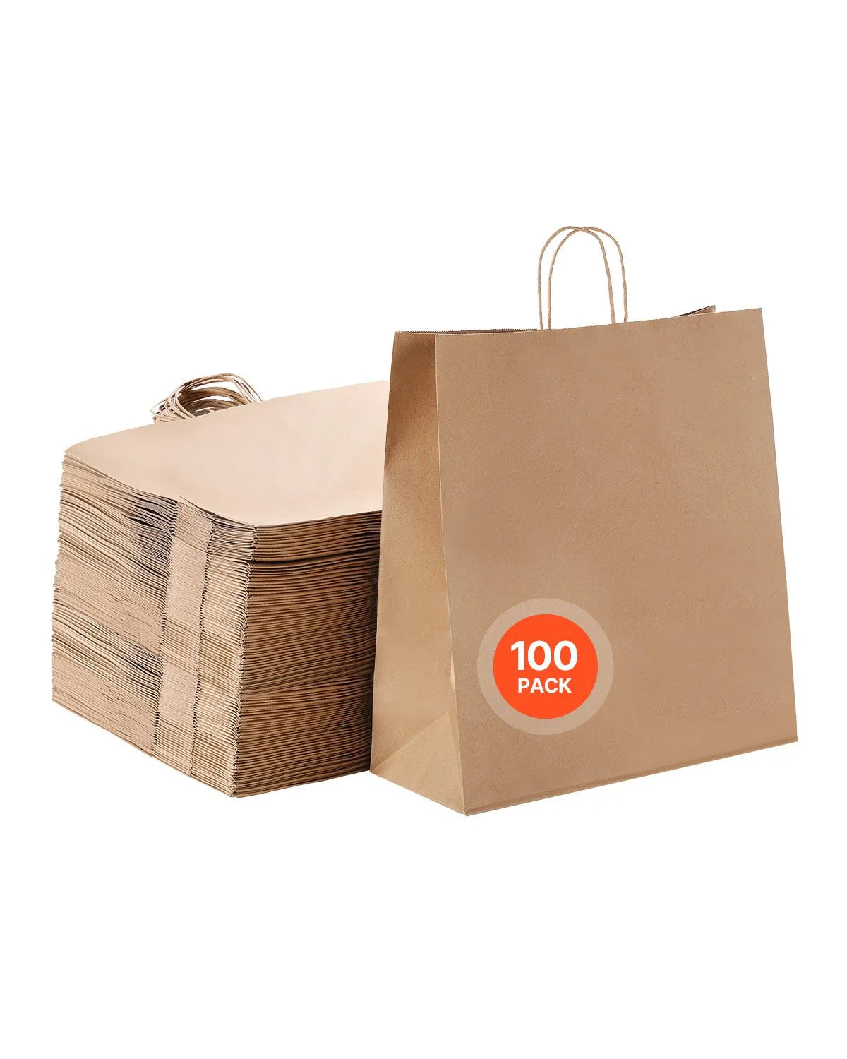 VEVOR Kraft Paper Bags with Handles – 100Pcs, 18 x 7 x 19 in, Large Reusable & 100% Recycled Grocery/Party Bags 