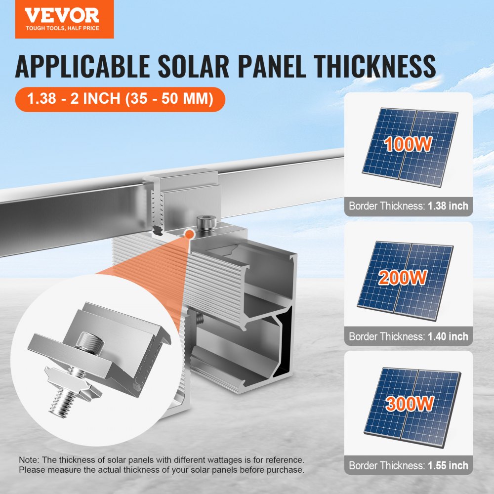 VEVOR Solar Panel Z Mounting Bracket 35-50mm Adjustable Bracket End Clamps 20PCS 