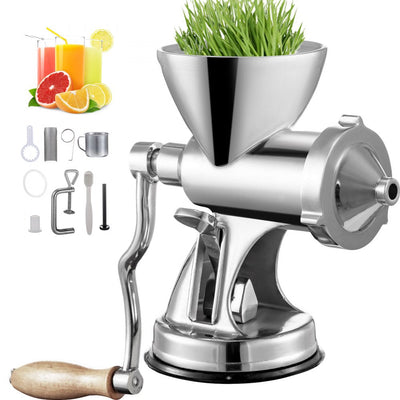 VEVOR Manual Wheatgrass Juicer with Suction Cup Base & Desktop Clamp Wheat Grass Grinder Long Screw Shaft Wheatgrass Juicer Stainless Steel for Juicing Wheatgrass Gingers Apples Grapes 