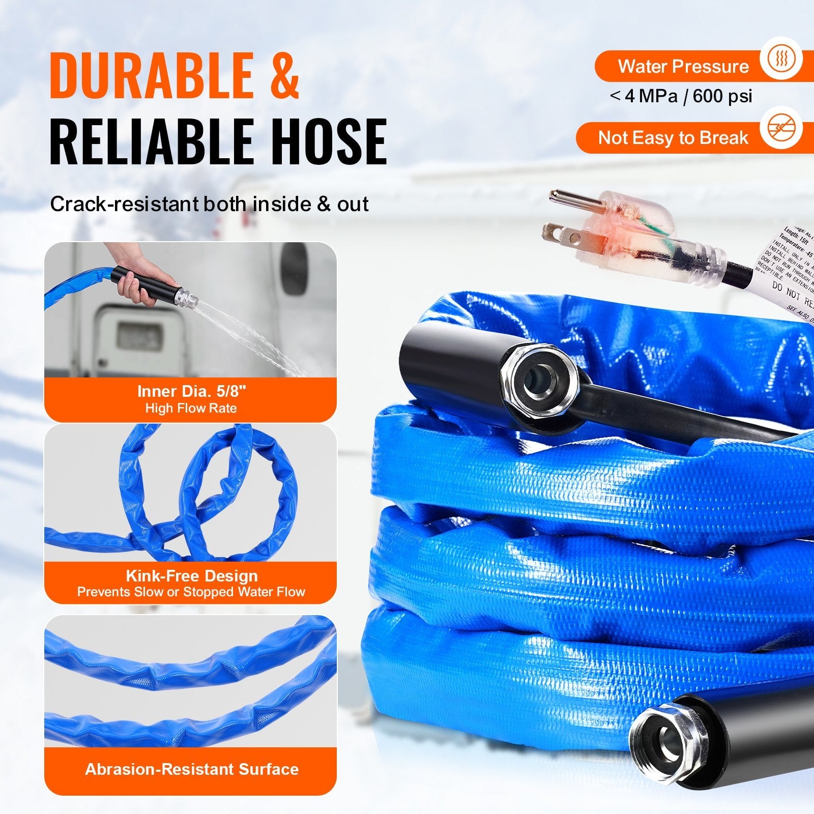 VEVOR 15ft Heated Water Hose for RV -45? Antifreeze Heated Drinking Water Hose 