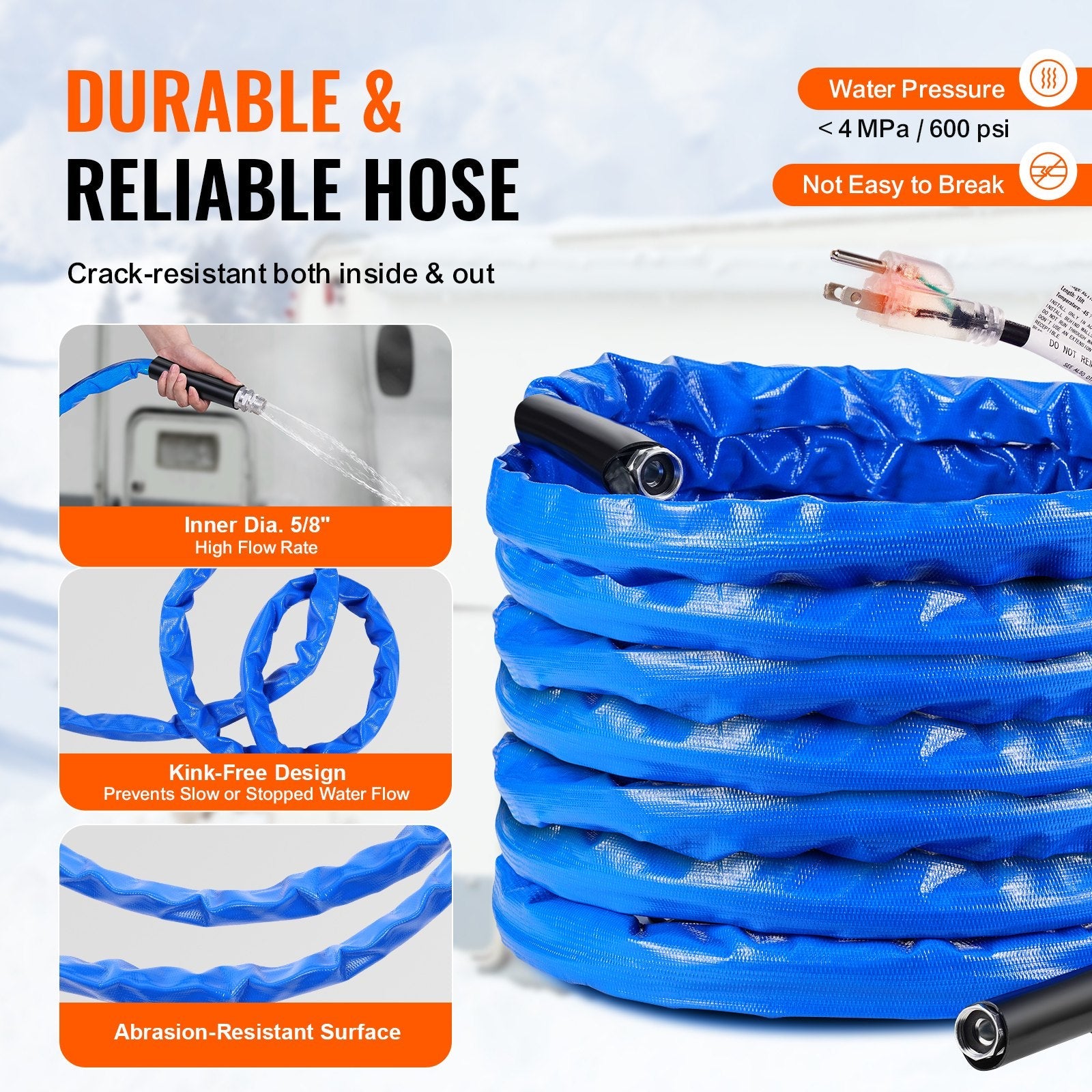 VEVOR 50ft Heated Water Hose for RV -45? Antifreeze Heated Drinking Water Hose 