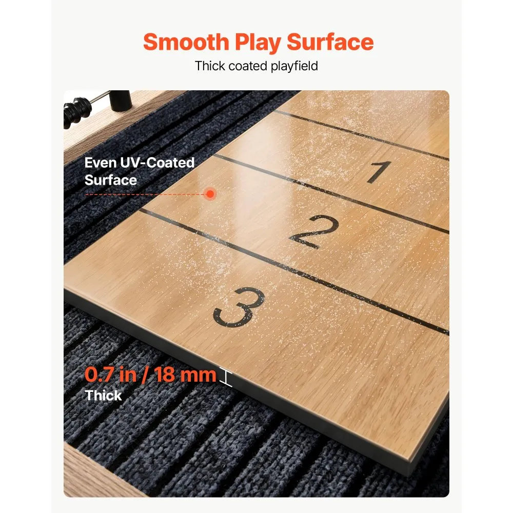 9 ft Shuffleboard Table with Accessories, Scratch-Resistant Playfield, Pedestal Legs & Adjustable Levelers