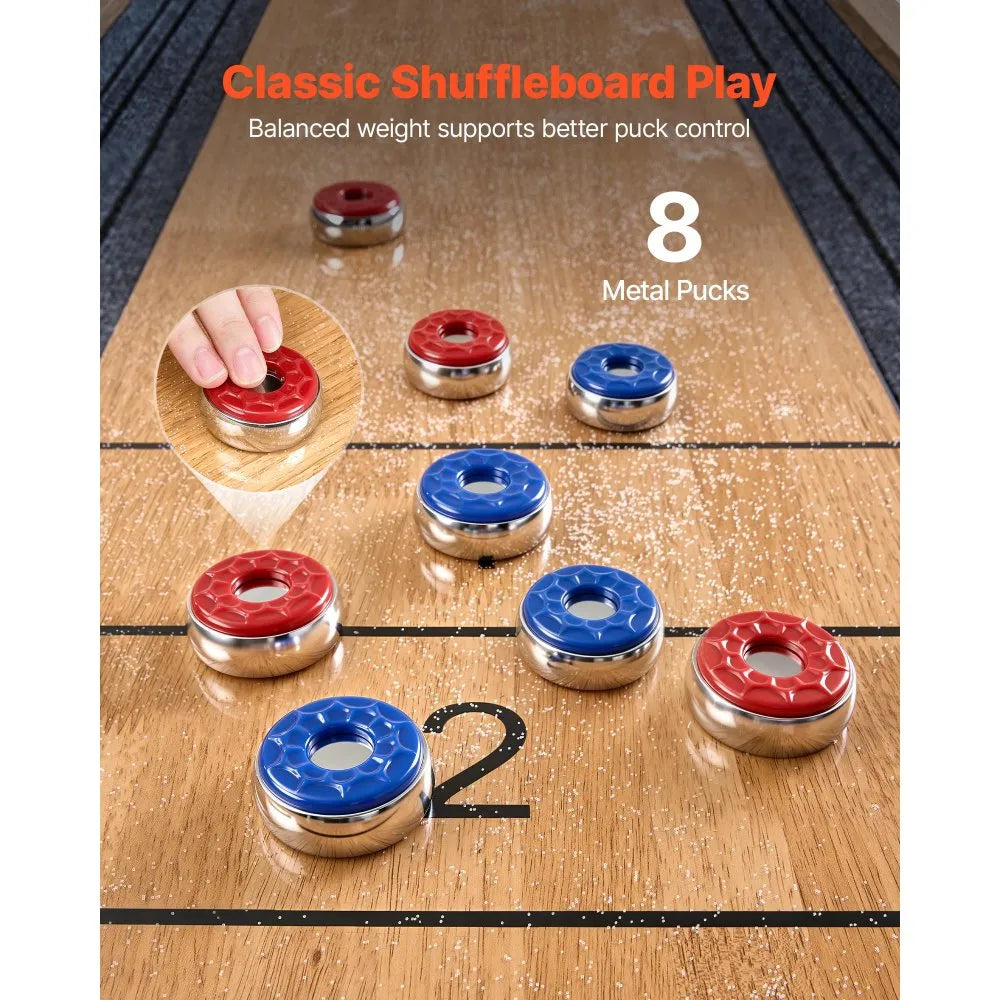 9 ft Shuffleboard Table with Accessories, Scratch-Resistant Playfield, Pedestal Legs & Adjustable Levelers