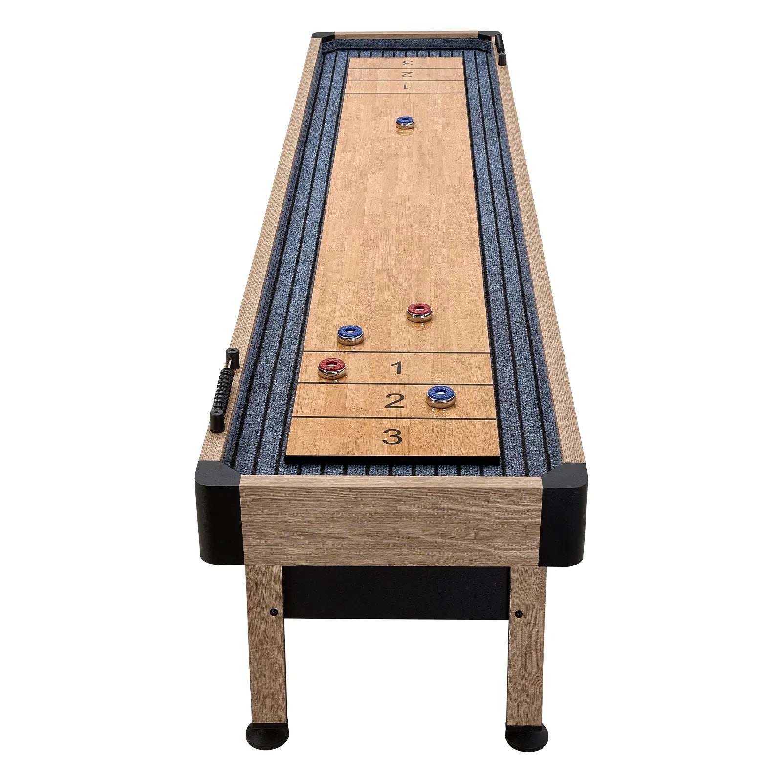 9 ft Shuffleboard Table with Accessories, Scratch-Resistant Playfield, Pedestal Legs & Adjustable Levelers