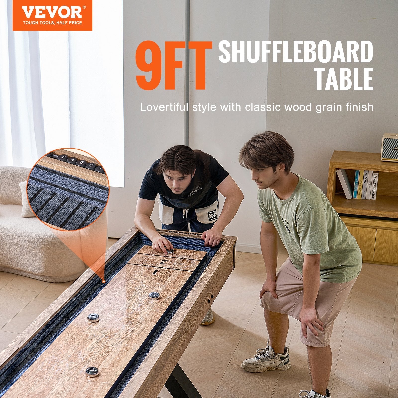 VEVOR 9 ft Shuffleboard Table 2 in 1 Shuffleboard and Bowling Combo Game Set 