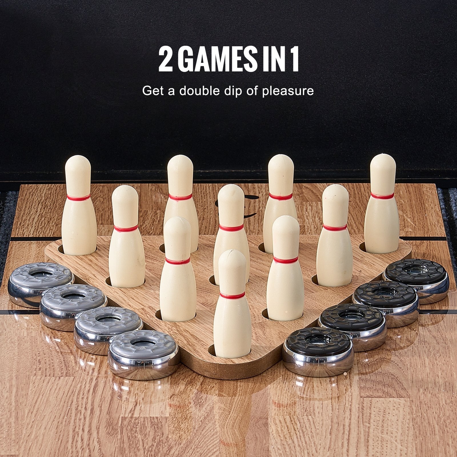 VEVOR 9 ft Shuffleboard Table 2 in 1 Shuffleboard and Bowling Combo Game Set 