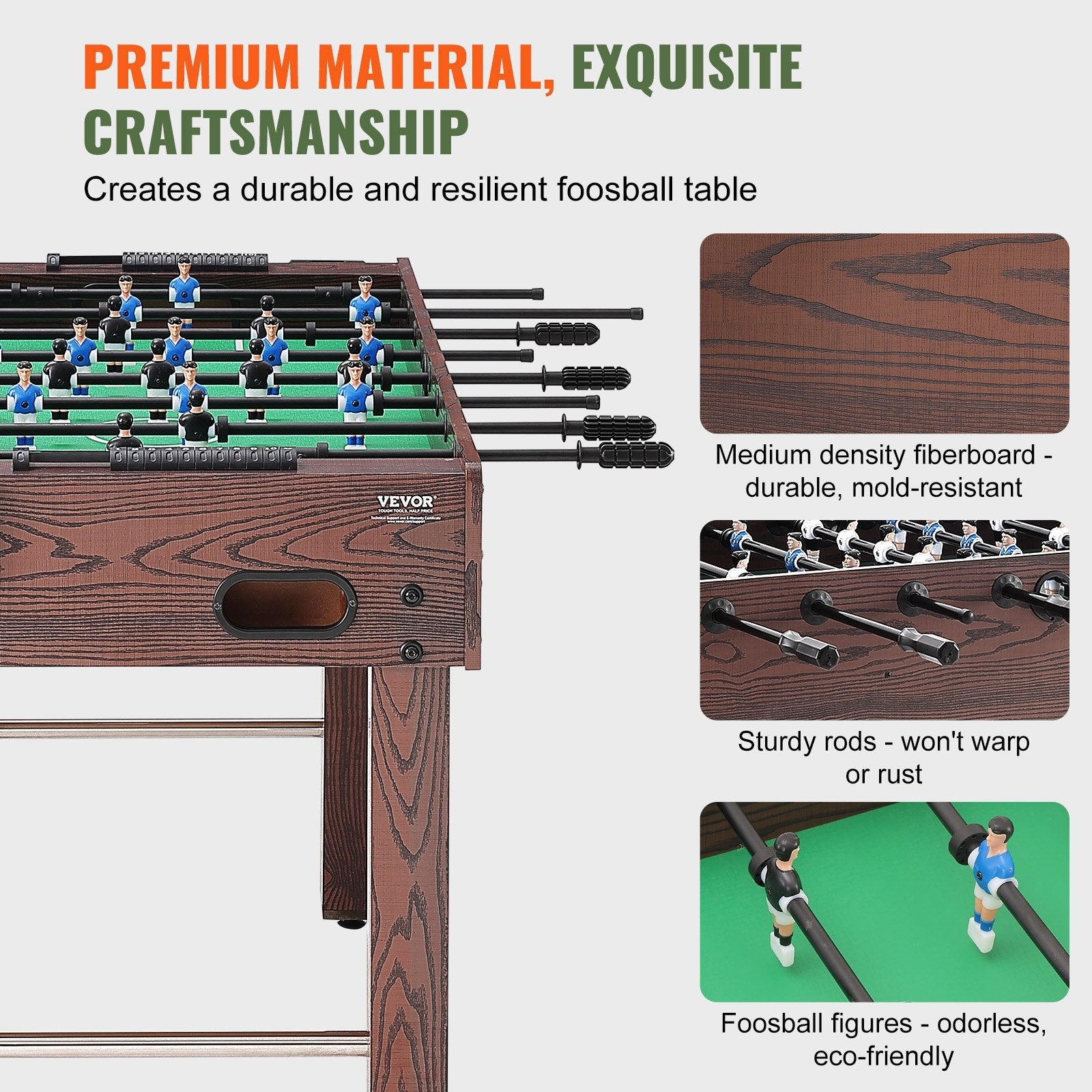 VEVOR Foosball Table, 48 inch Standard Size Foosball Table, Indoor Full Size Foosball Table for Home, Family, and Game Room, Soccer with Foosball Table Set, Includes 2 Balls and 2 Cup Holders 
