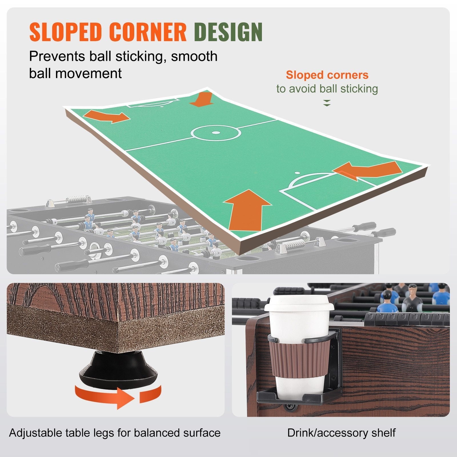 VEVOR Foosball Table, 48 inch Standard Size Foosball Table, Indoor Full Size Foosball Table for Home, Family, and Game Room, Soccer with Foosball Table Set, Includes 2 Balls and 2 Cup Holders 