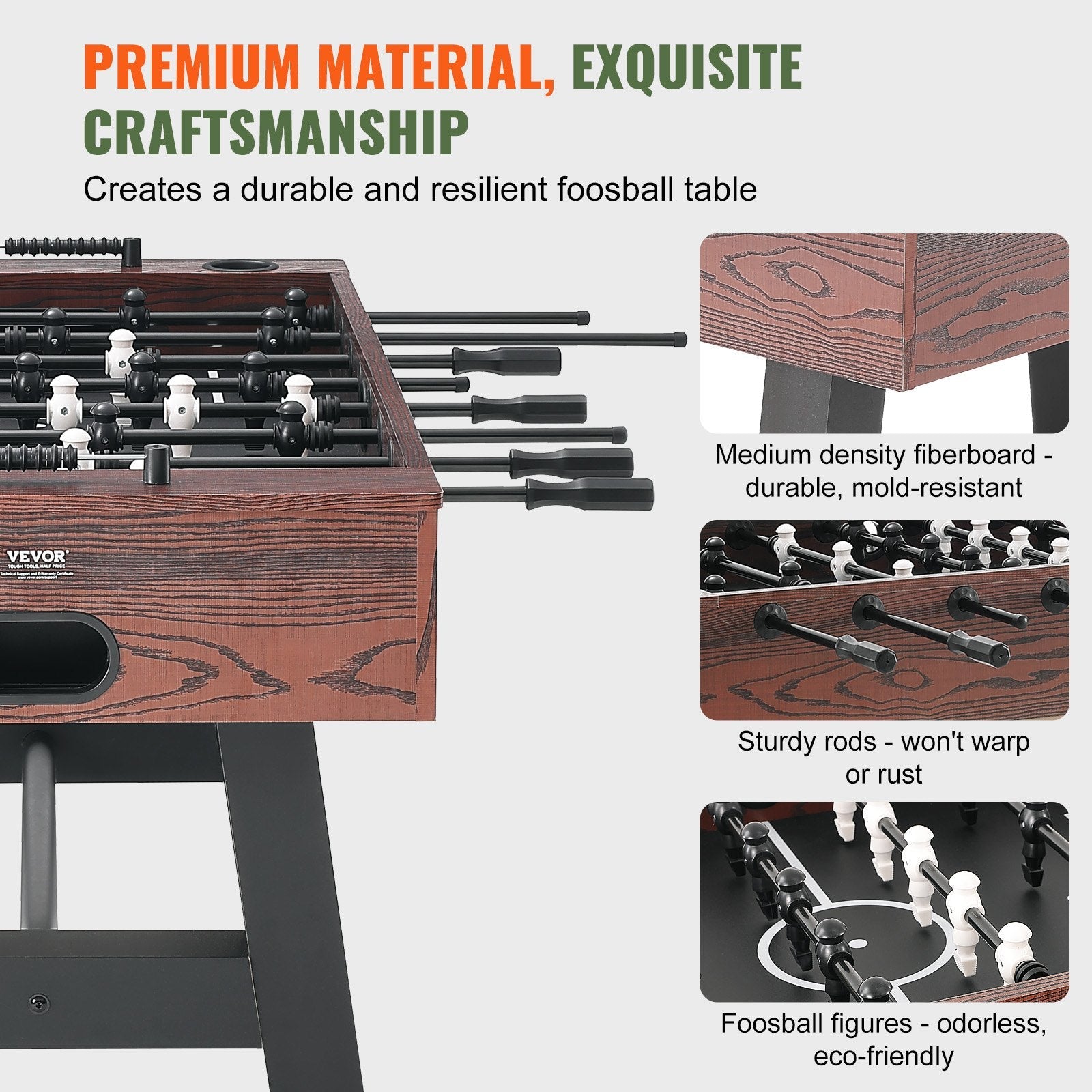 VEVOR Foosball Table, 55 inch Standard Size Foosball Table, Indoor Full Size Foosball Table for Home, Family, and Game Room, Soccer with Foosball Table Set, Includes 4 Balls and 2 Cup Holders 