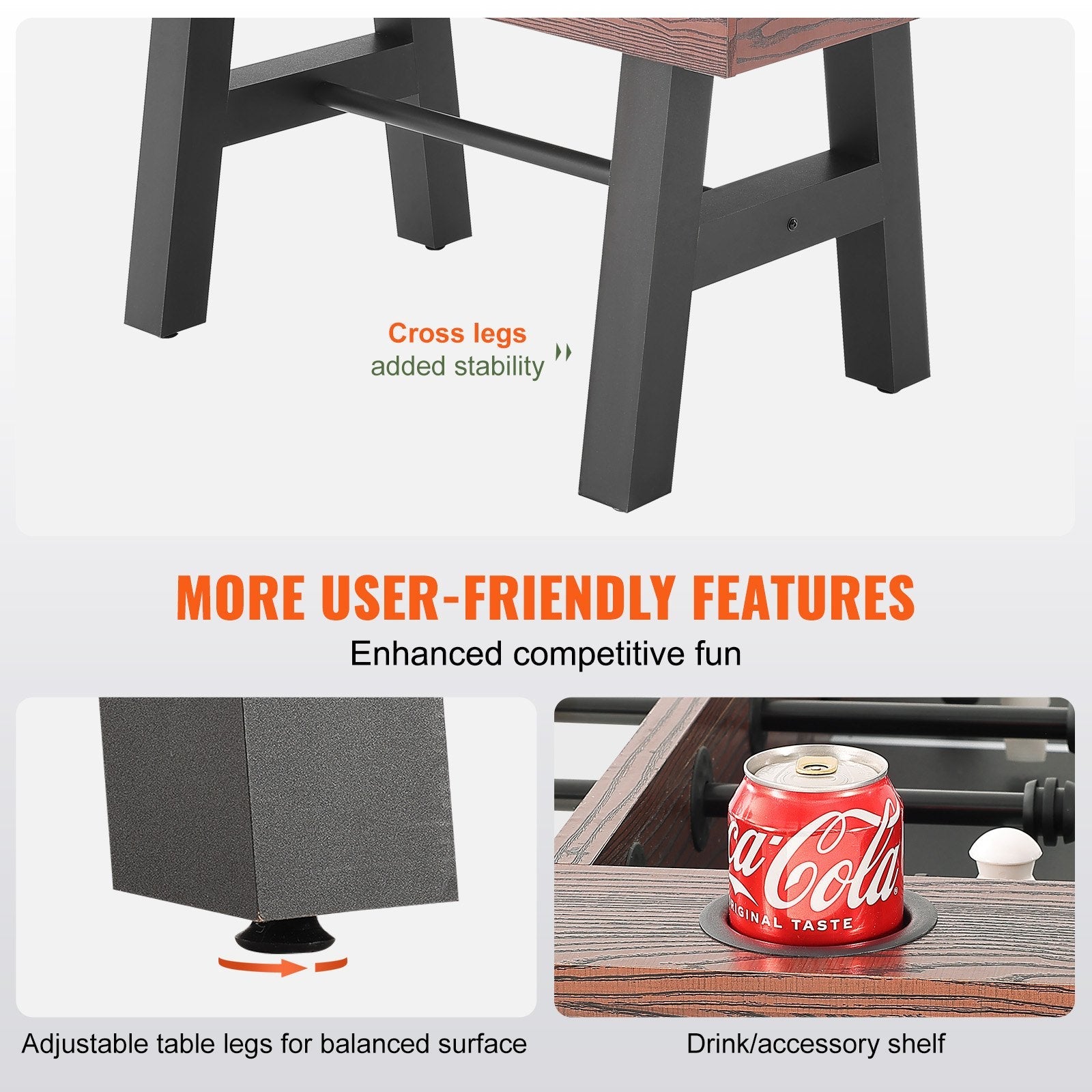 VEVOR Foosball Table, 55 inch Standard Size Foosball Table, Indoor Full Size Foosball Table for Home, Family, and Game Room, Soccer with Foosball Table Set, Includes 4 Balls and 2 Cup Holders 