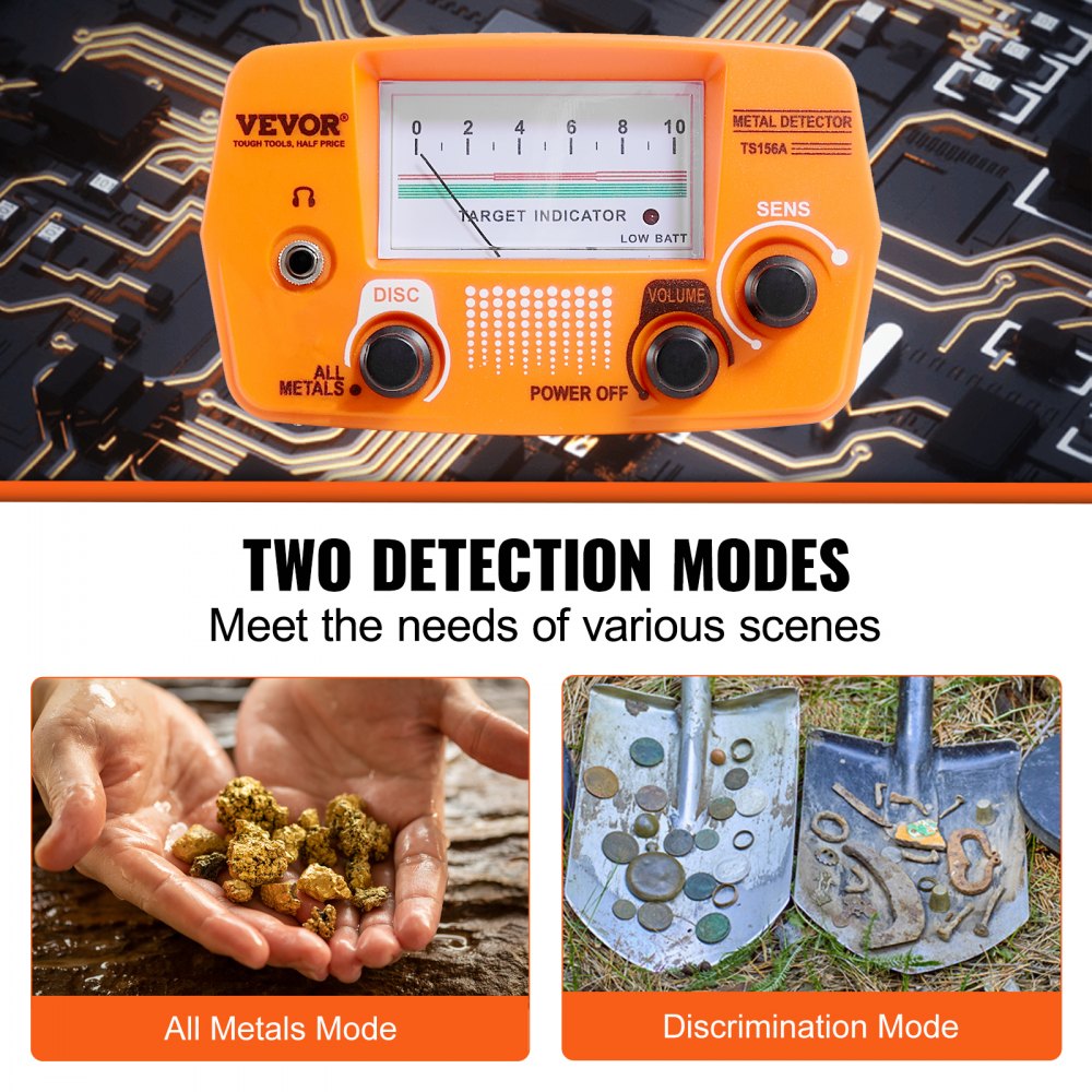 VEVOR Metal Detector for Adults & Kids, 8 Inch Waterproof Search Coil with High Accuracy Pointer Display, Adjustable 38''-49'' Gold Detector, Lightweight Aluminum Stem for Detecting Gold Treasure 
