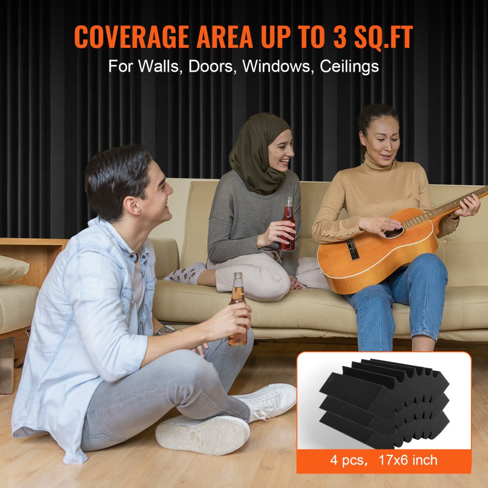 VEVOR Acoustic Foam Panels 4 Pack 16.5 x 6.3 x 12 in Adhesive for Wall Ceiling 