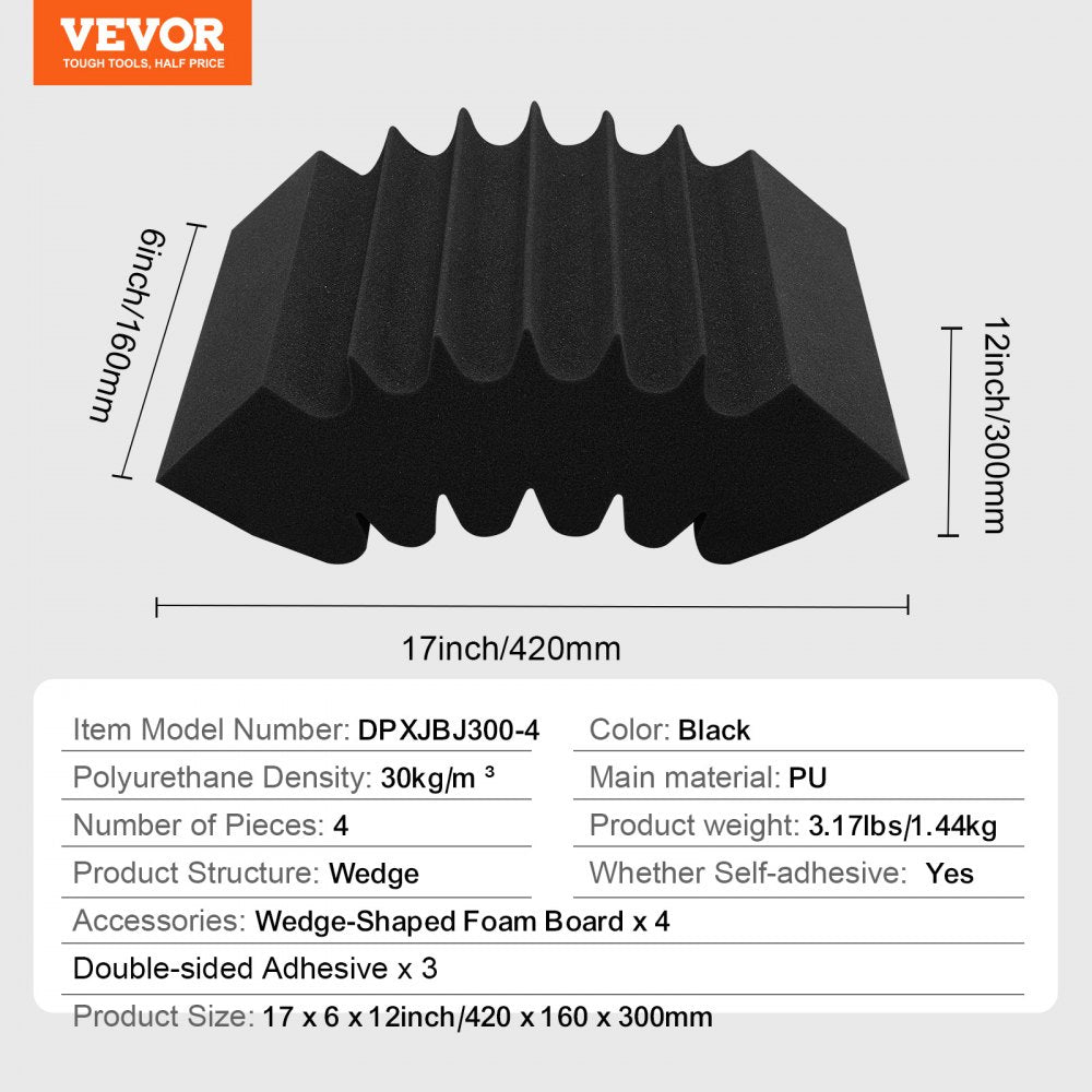 VEVOR Acoustic Foam Panels 4 Pack 16.5 x 6.3 x 12 in Adhesive for Wall Ceiling 