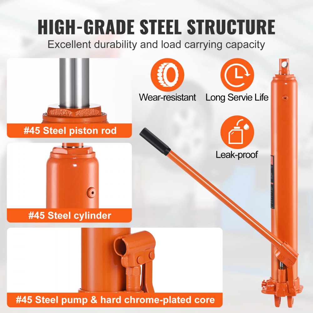 VEVOR Hydraulic Long Ram Jack, 3 Ton Engine Hoist Cylinder with Single Piston Pump And Clevis Base, Hydraulic Ram Cylinder for Engine Lift Hoists, Hydraulic Garage/Shop Cranes, Mechanical, Farm 