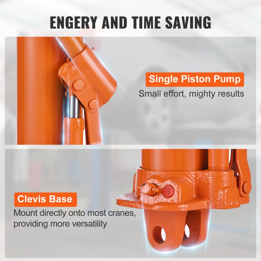 VEVOR Hydraulic Long Ram Jack, 3 Ton Engine Hoist Cylinder with Single Piston Pump And Clevis Base, Hydraulic Ram Cylinder for Engine Lift Hoists, Hydraulic Garage/Shop Cranes, Mechanical, Farm 