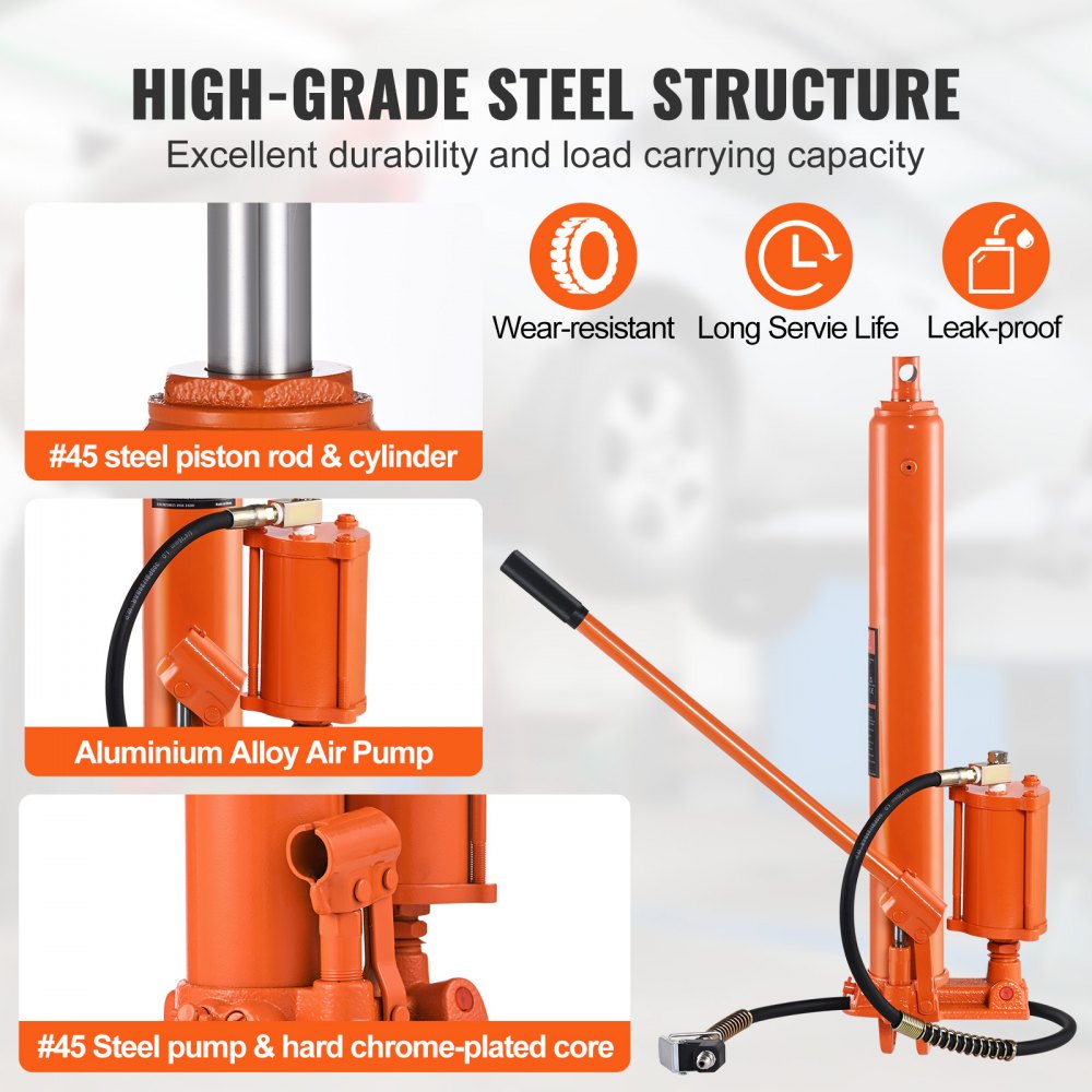 VEVOR Hydraulic Long Ram Jack, 8 Ton Engine Hoist Cylinder with Air Pump and Single Piston Pump, Hydraulic Ram Cylinder Clevis Base for Engine Lift Hoists, Garage/Shop Cranes, Mechanical, Farm 