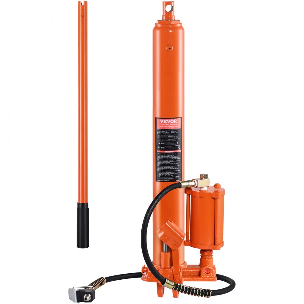 VEVOR Hydraulic Long Ram Jack, 8 Ton Engine Hoist Cylinder with Air Pump and Single Piston Pump, Hydraulic Ram Cylinder Clevis Base for Engine Lift Hoists, Garage/Shop Cranes, Mechanical, Farm 