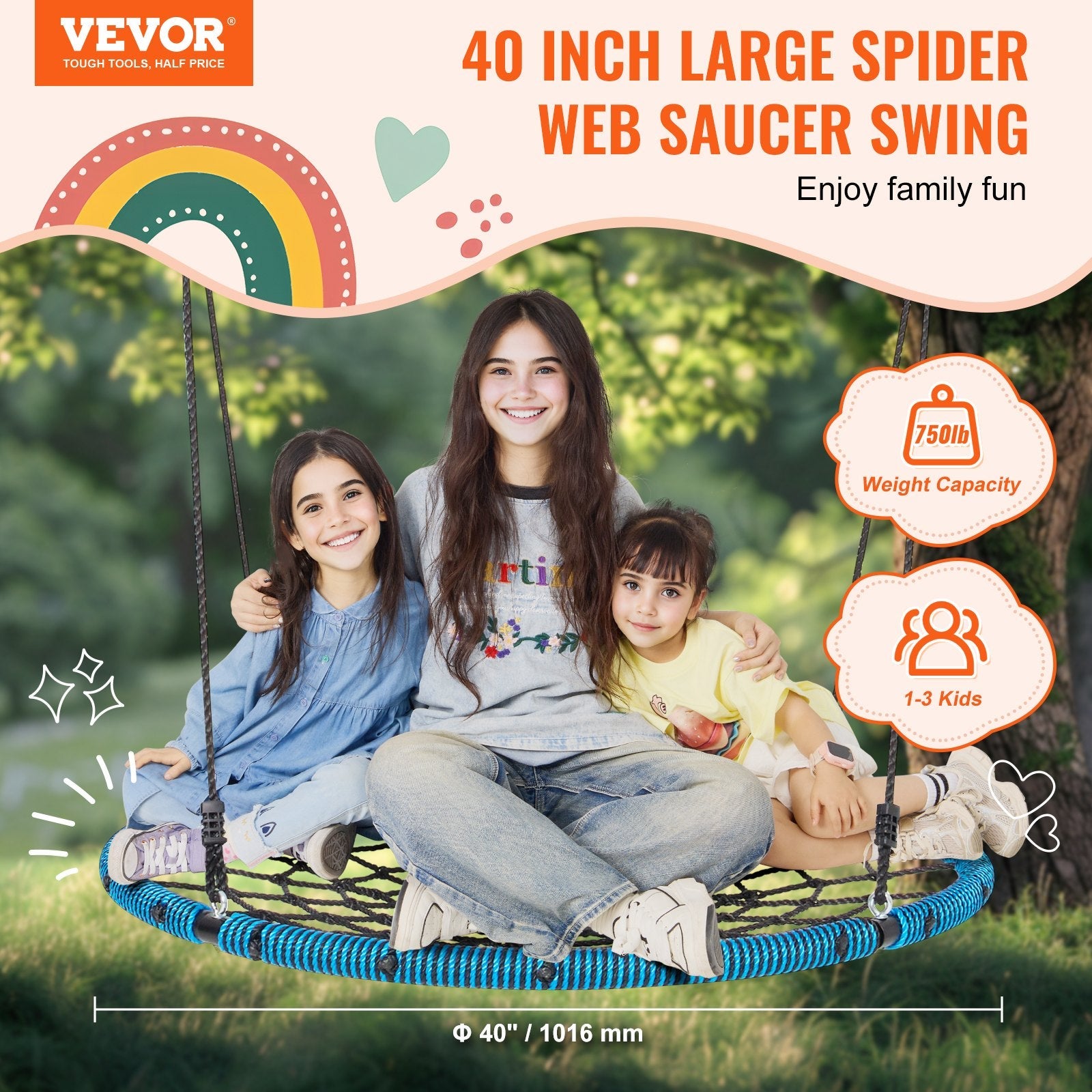 VEVOR Spider Web Saucer Swing 40 Inch Round Swings for Kids Outdoor 750 lbs 