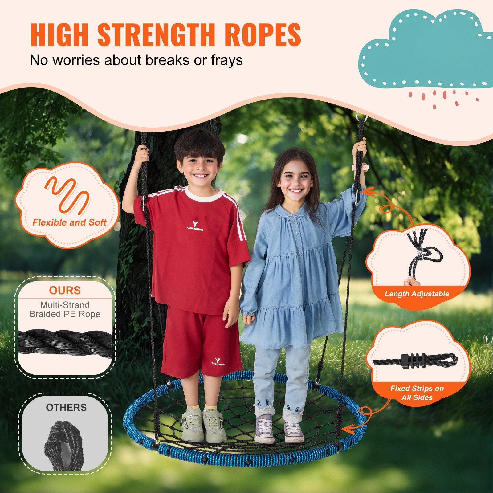 VEVOR Spider Web Saucer Swing 40 Inch Round Swings for Kids Outdoor 750 lbs 