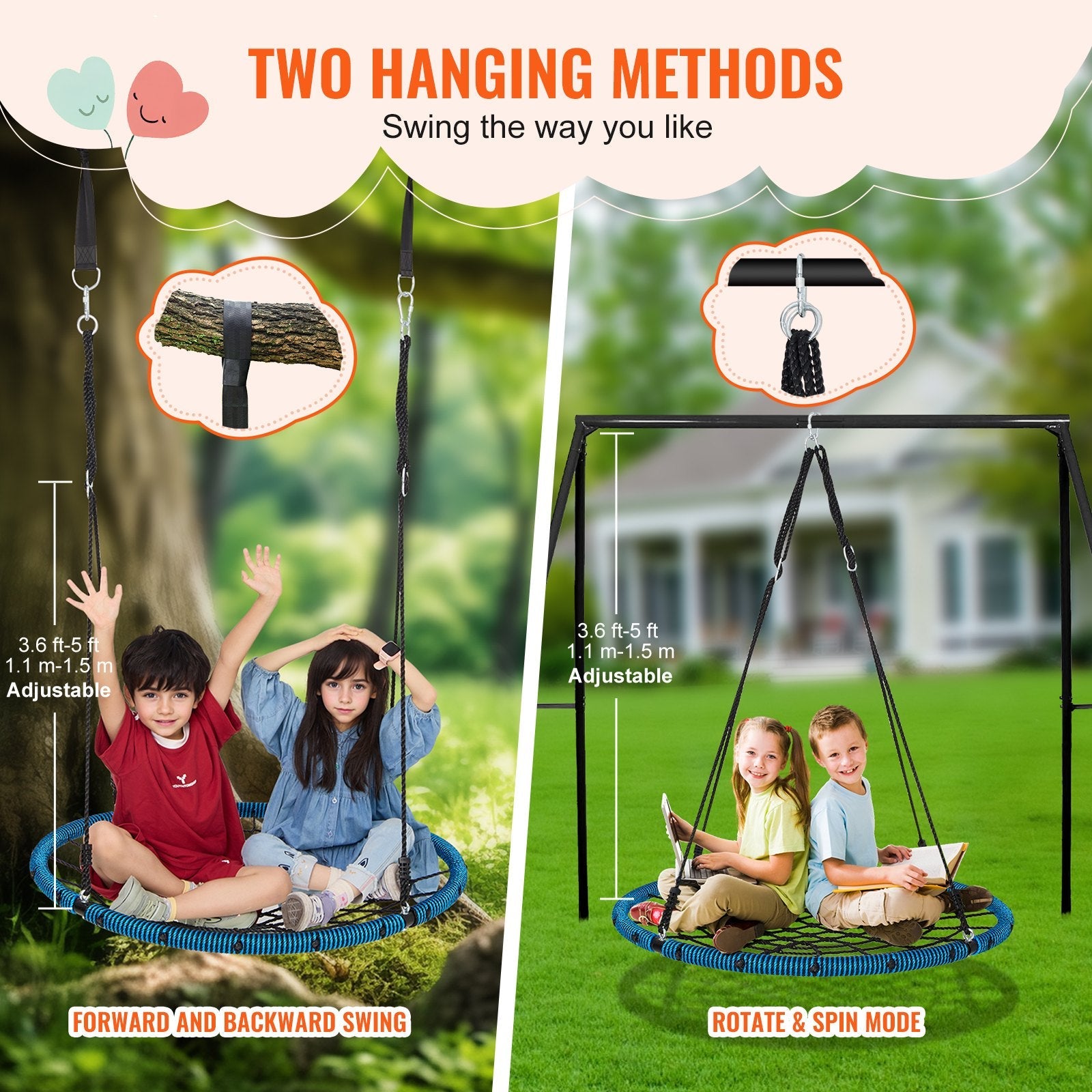 VEVOR Spider Web Saucer Swing 40 Inch Round Swings for Kids Outdoor 750 lbs 