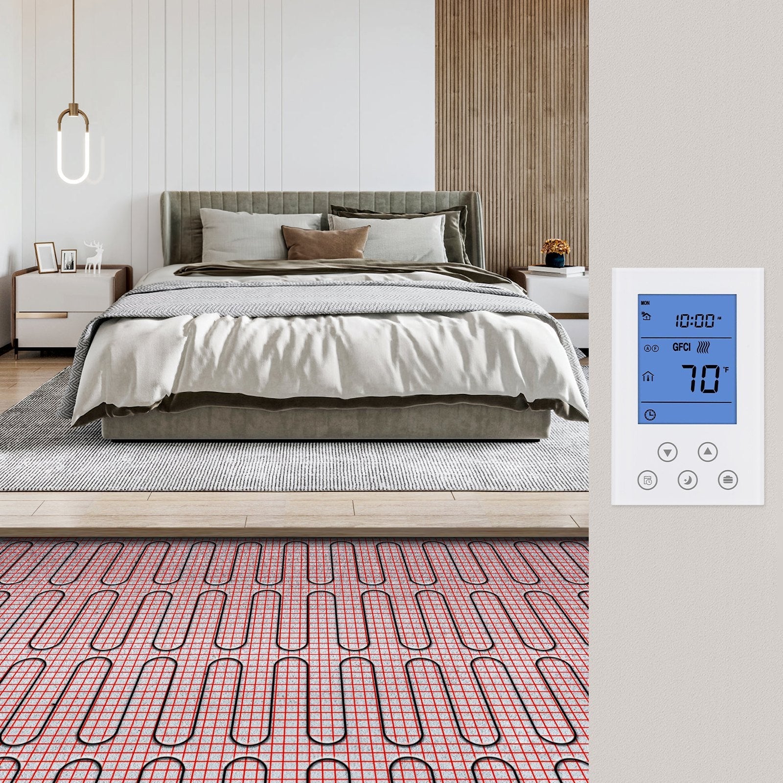 VEVOR Floor Heating Mat, 100 Sq. ft, Electric Radiant In-Floor Heated Warm System with Digital Floor Sensing Thermostat, Includes Installation Monitor, Adhesive Back for Easy Installation on The Floor 