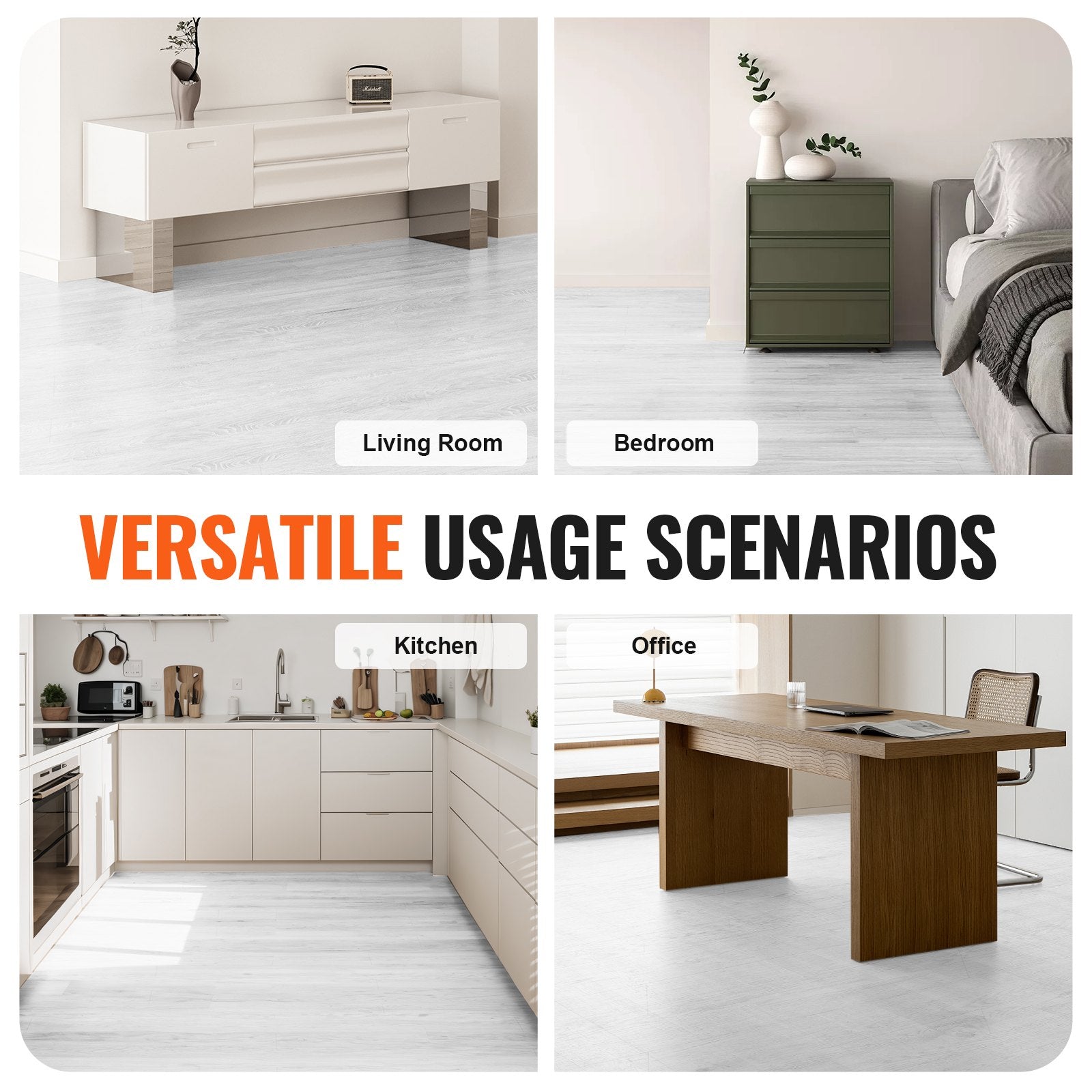 VEVOR Self Adhesive Vinyl Floor Tiles 390 x 23.6 inch, 1.5mm Thick Peel & Stick, Light Gray Wood Grain DIY Flooring for Kitchen, Dining Room, Bedrooms & Bathrooms, Easy for Home Decor 