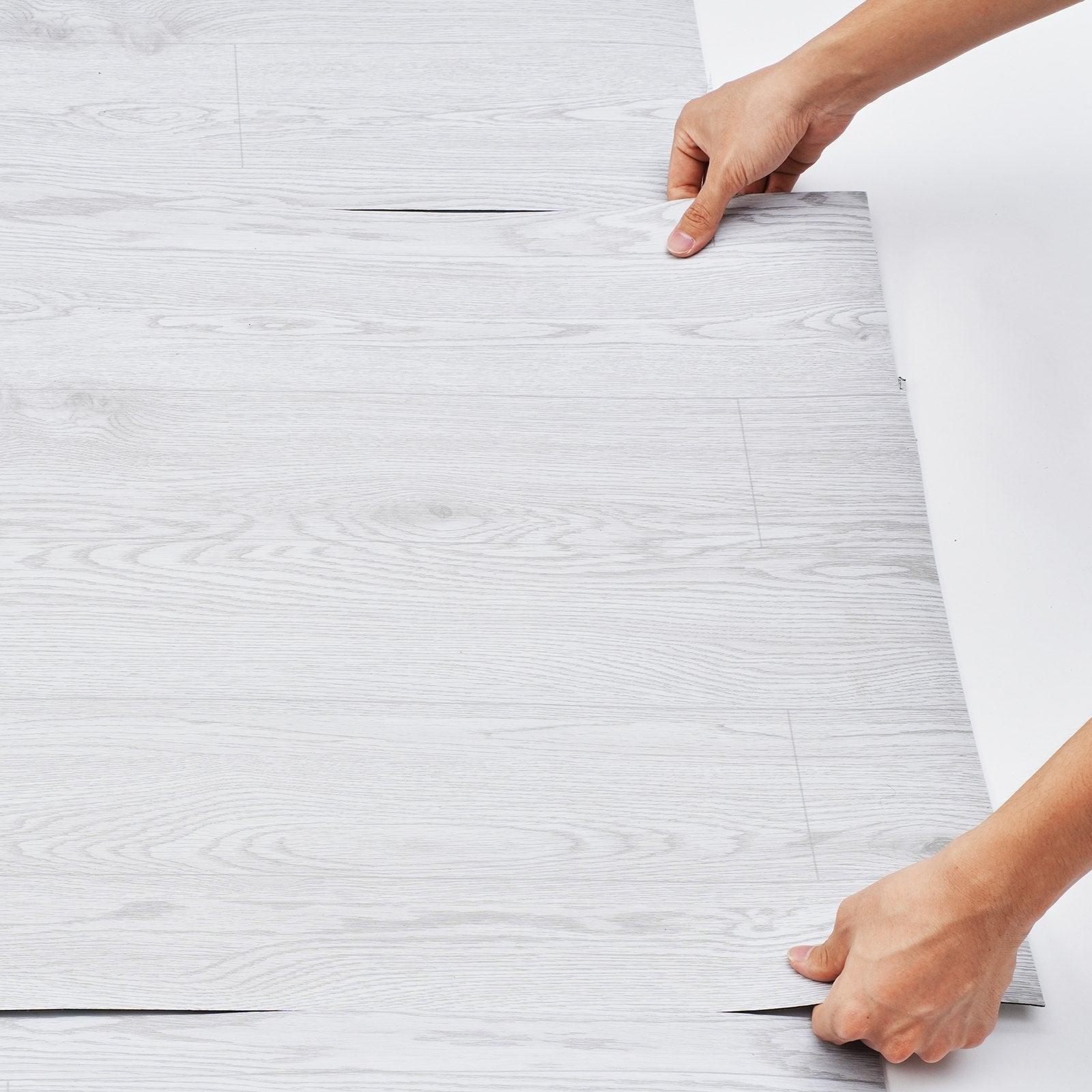 VEVOR Self Adhesive Vinyl Floor Tiles 390 x 23.6 inch, 1.5mm Thick Peel & Stick, Light Gray Wood Grain DIY Flooring for Kitchen, Dining Room, Bedrooms & Bathrooms, Easy for Home Decor 