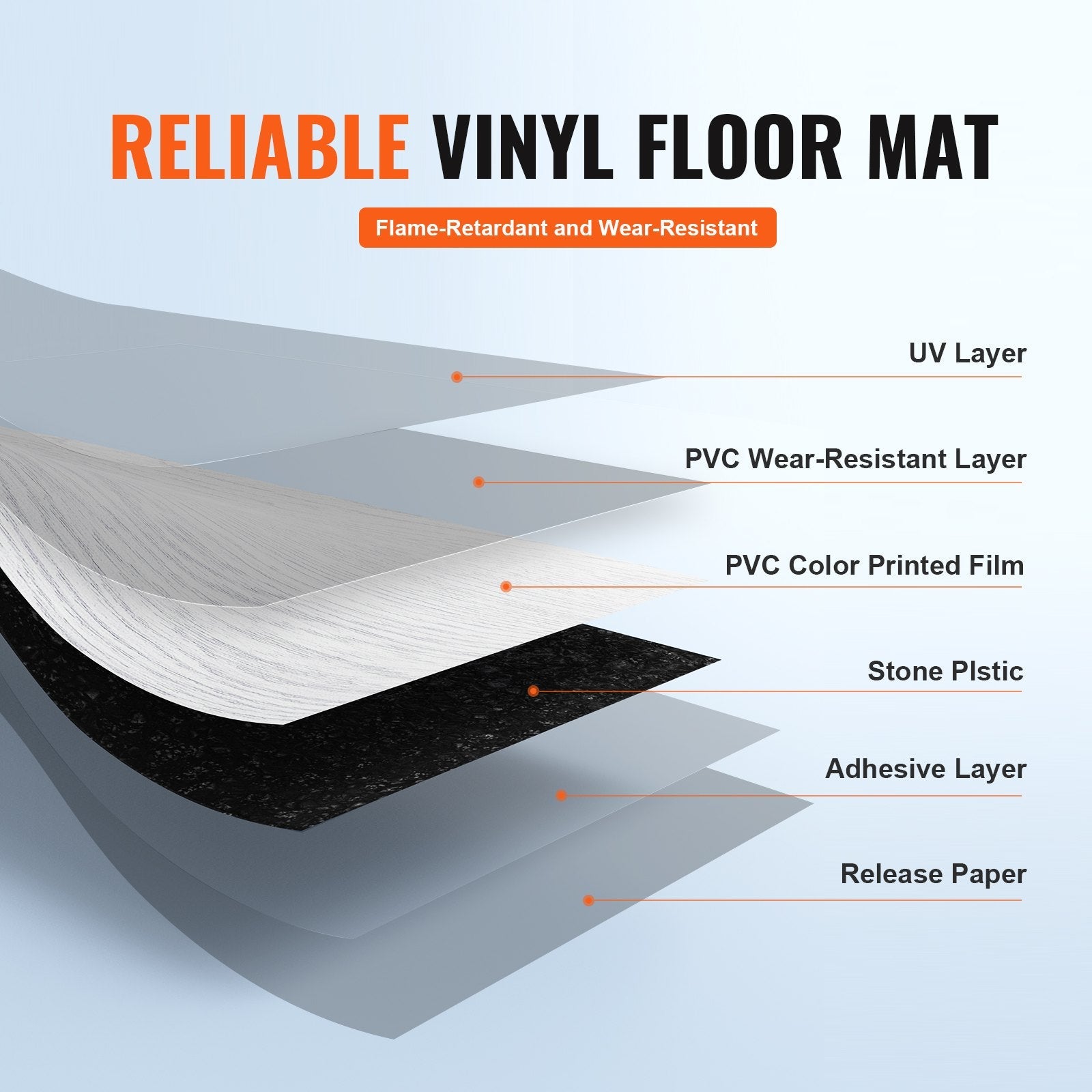 VEVOR Self Adhesive Vinyl Floor Tiles 36 x 6 inch, 36 Tiles 2.5mm Thick Peel & Stick, Light Gray Wood Grain DIY Flooring for Kitchen, Dining Room, Bedrooms & Bathrooms, Easy for Home Decor 